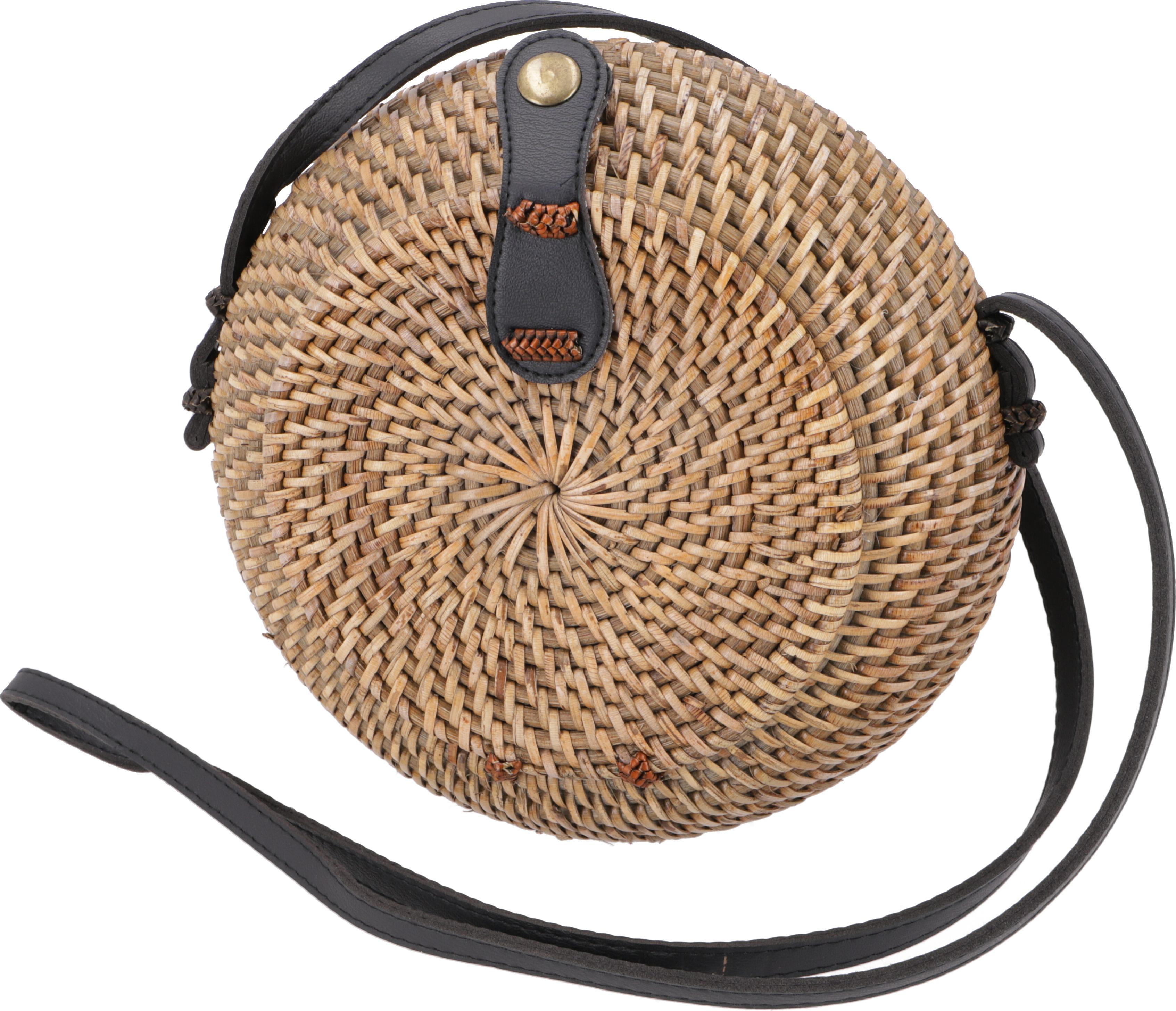 Guru-Shop Geflochtene Handtasche, Korbtasche, Rattantasche, Balitasche Rund - Modell 5, 20*20*10 cm, Körbe & Korbtaschen 41400