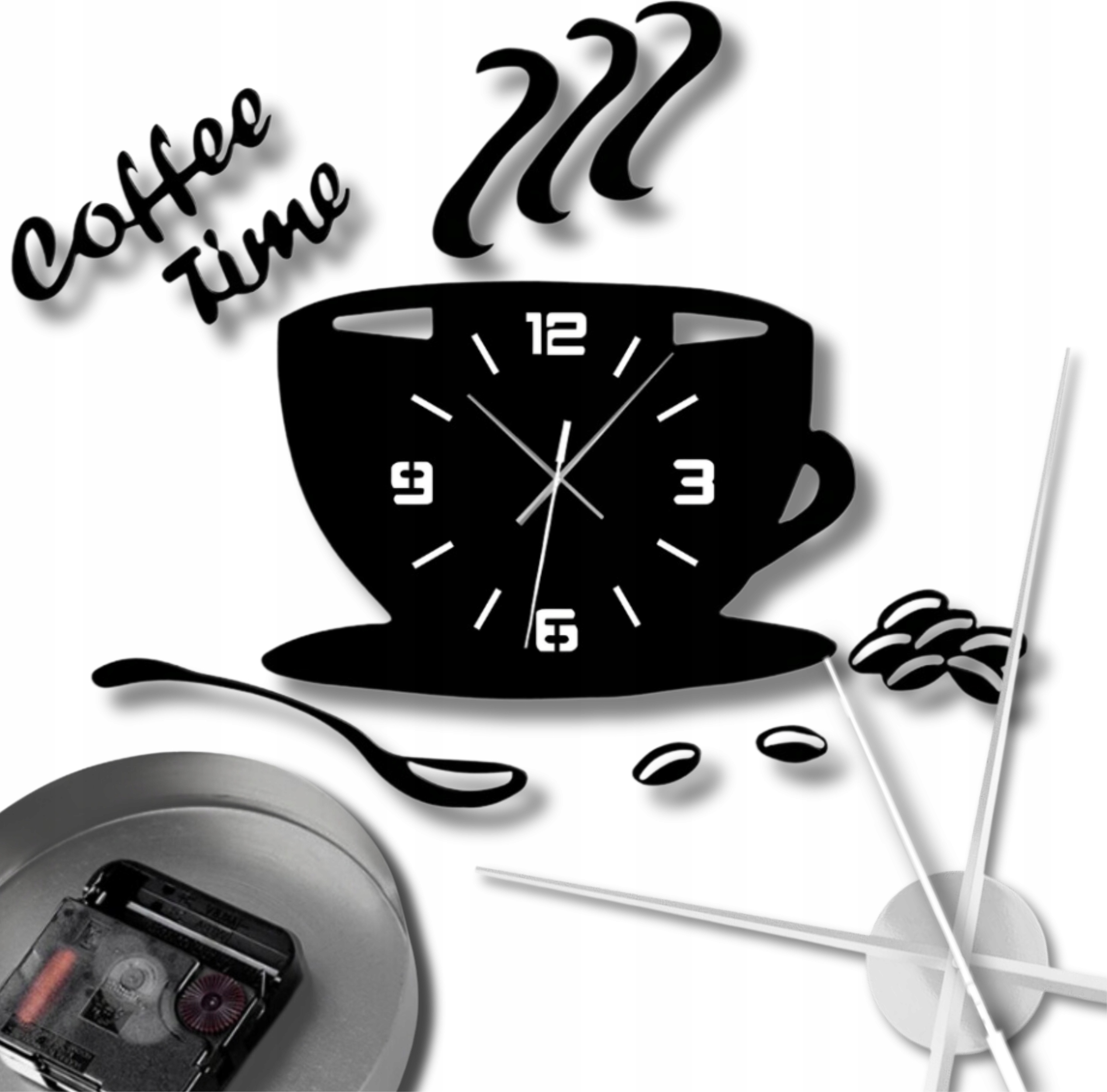 Horloge murale décorative silencieuse avec tasse de café en mousse - Décoration de cuisine - Style café - Montre murale à suspendre (sans cadre