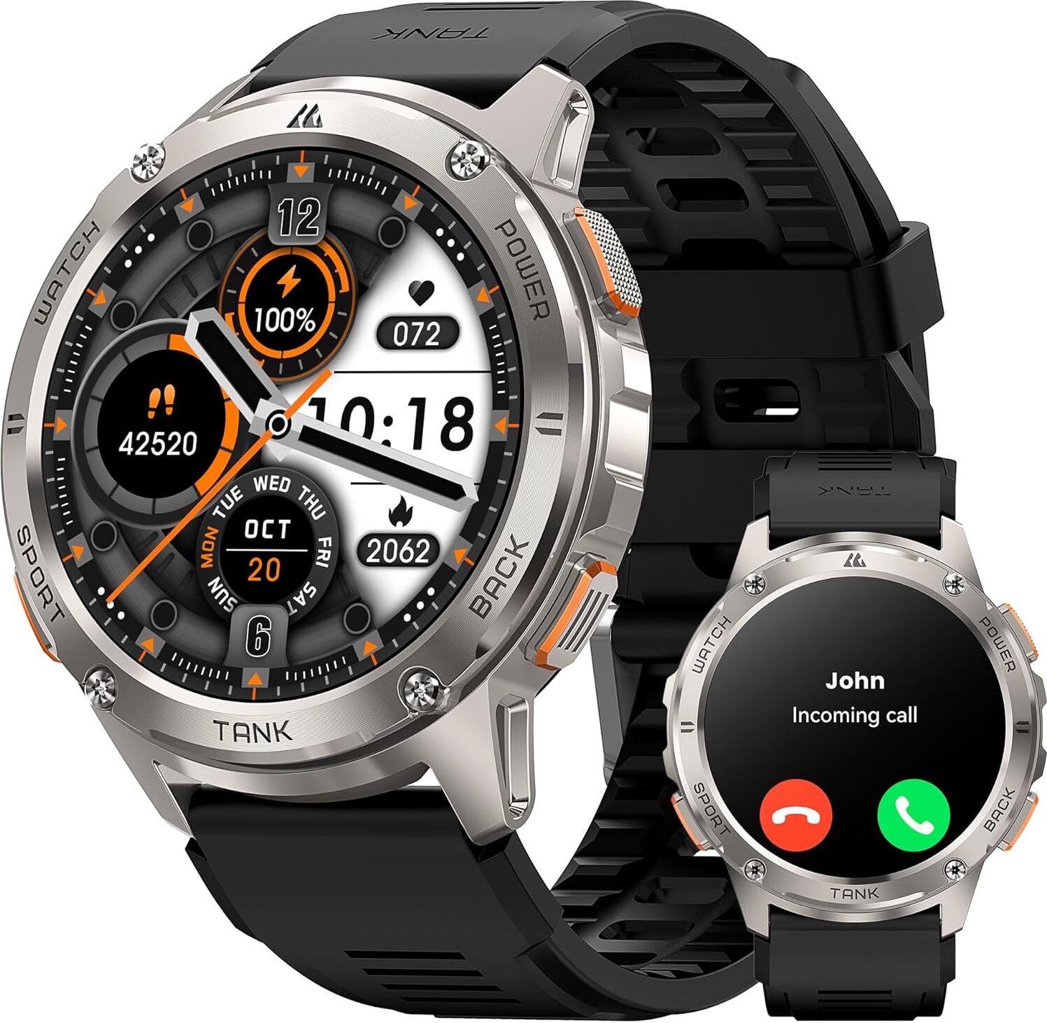 Smartwatch muži s 50 m vodotesné, Bluetooth volanie telefón funkcie, 60 + dní životnosť batérie, 5ATM vodotesné, Fitness hodinky s 1,43 "pre Android IOS