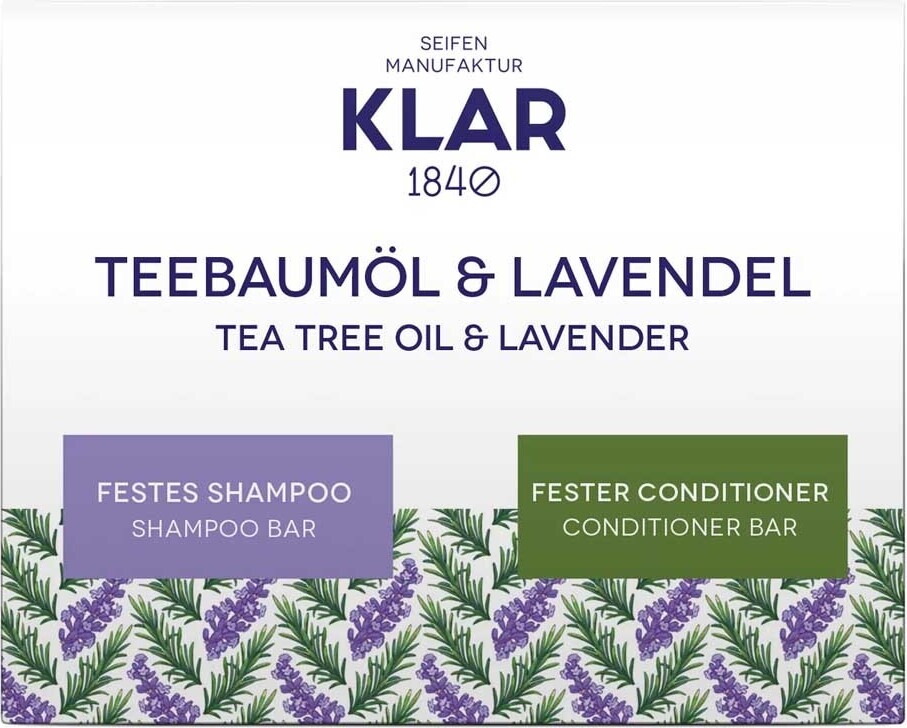 Klar Seifen Geschenkset festes Shampoo & Conditioner Teebaumöl & Lavendel 7040-52