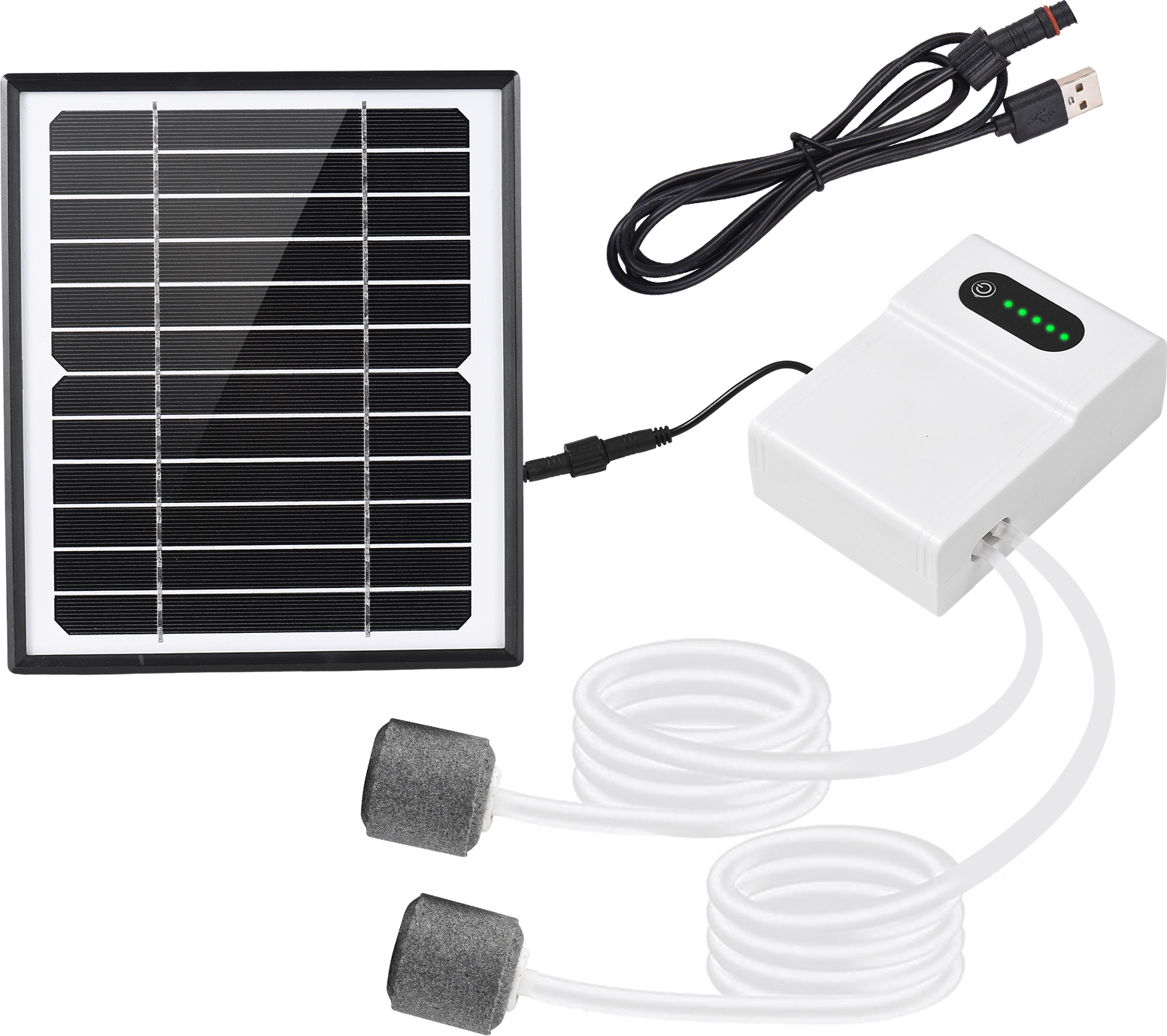 Lixada 5 W/6 V Solarbetriebenes Sauerstoff-Luftpumpen-Kit fuer Aquarien, Sauerstoffgenerator, Sauerstoffbeluefter, Solarluftpumpe, 2 Arbeitsmodi mit Solarpanel/Sauerstoffrohr/2 Luftblasensteinen