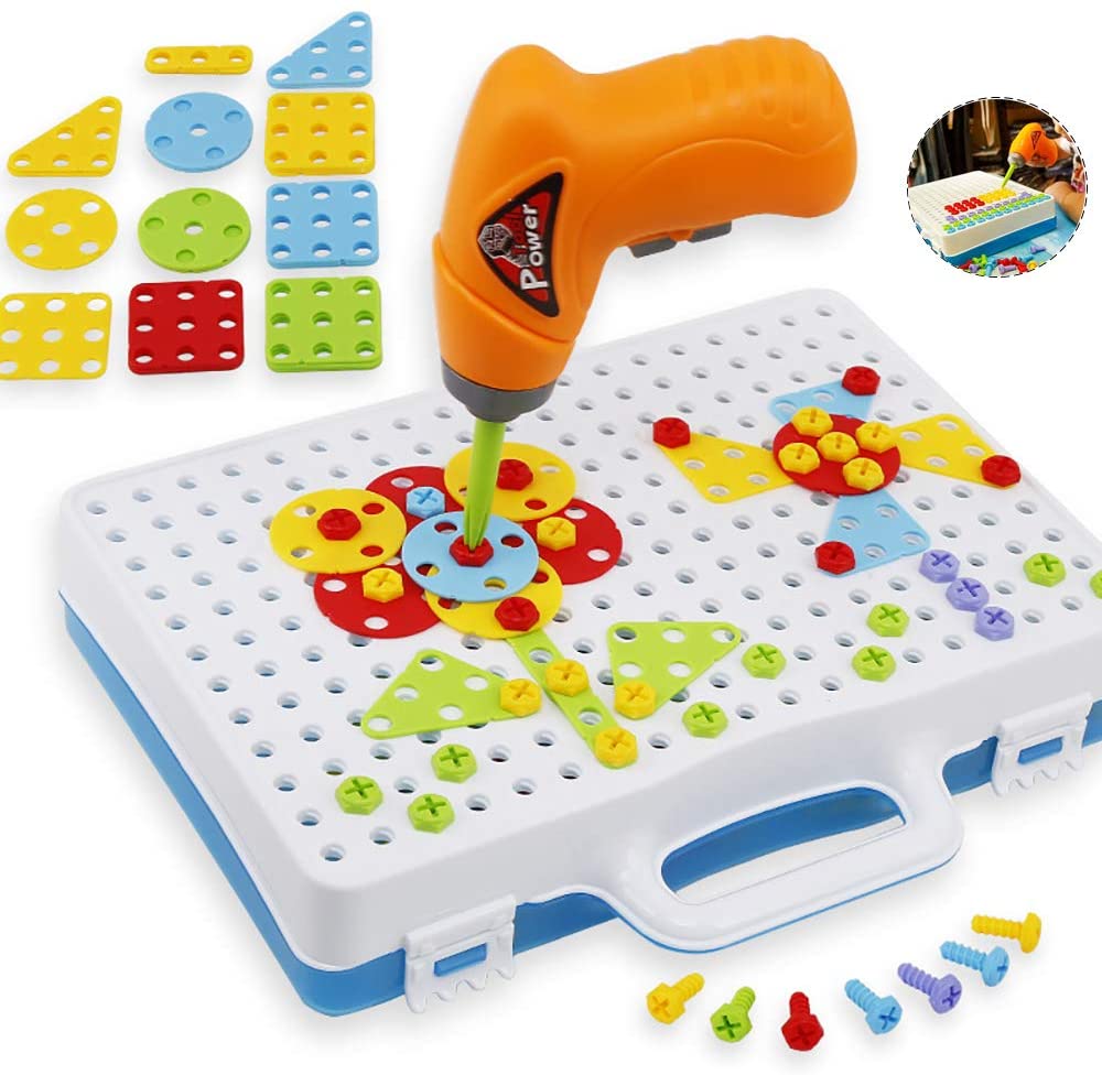 Akokie Steckspiel Montessori Spielzeug mit Bohrmaschine Pädagogisch Kreativ 
