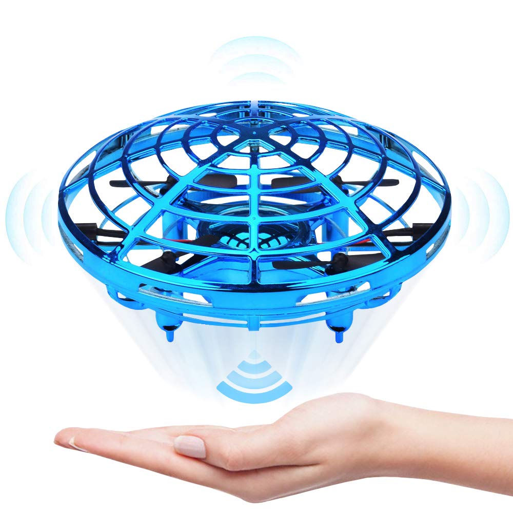 Blau welltop UFO Mini Drohne Kinder Spielzeug Handsensor Quadcopter Infrarot-Induktions-Flying Ball Fliegendes mit 360 ° drehbaren und Shinning LED-Lichtern Spielzeug Geschenke für Jungen Mädchen 