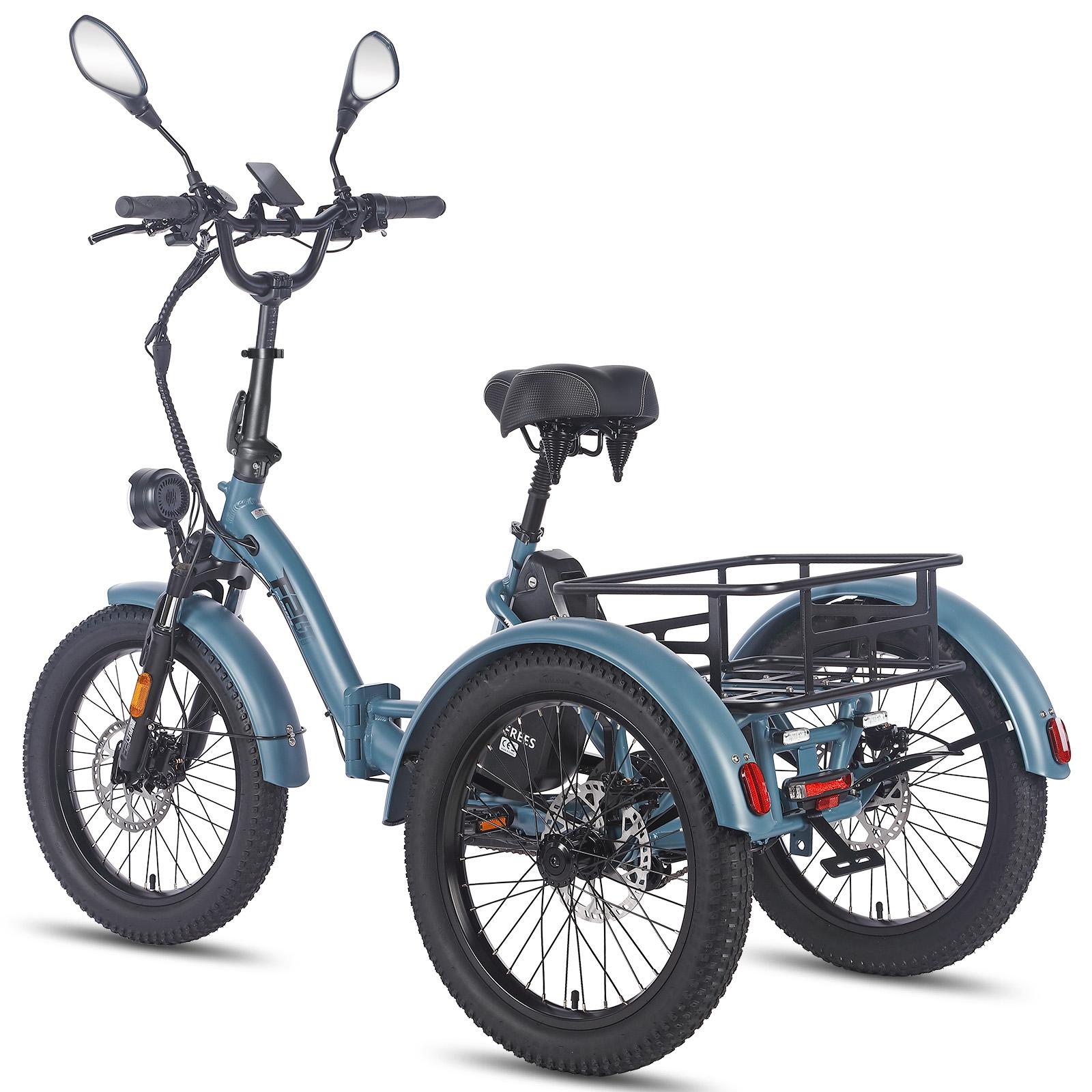 E Bike Tricycle Fat Folding E-bike cargo bike 20 palcov 48V 21Ah , Hydraulické kotúčové brzdy elektrický bicykel, elektrický nákladný bicykel 180kg Blue