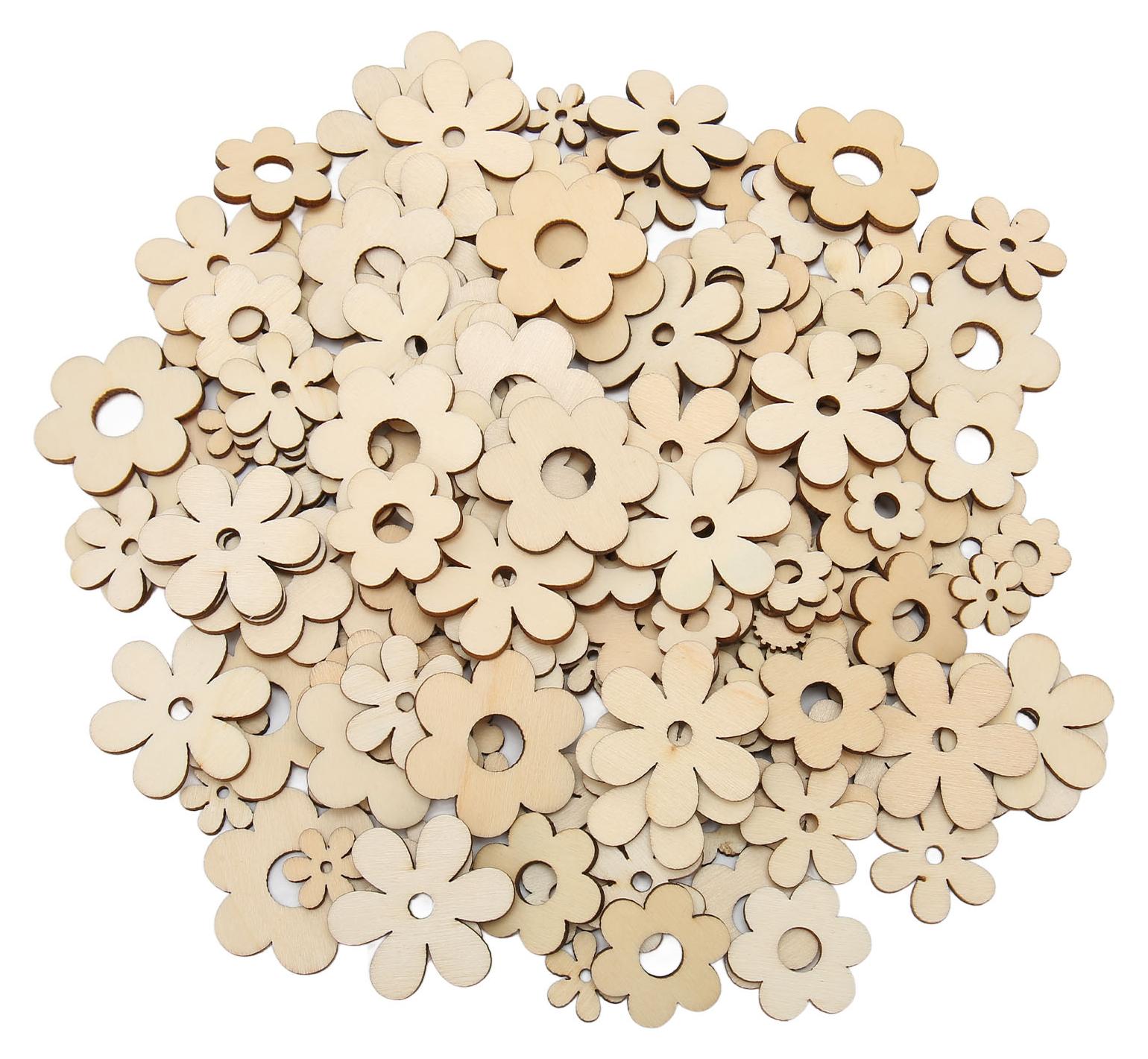 TWO TREES 300 Stück unfertige, pflaumenfarbene Holz-Ausschnitte zum Basteln, Schleifen von Blumen-Spänen für DIY-Dekorationsanhänger