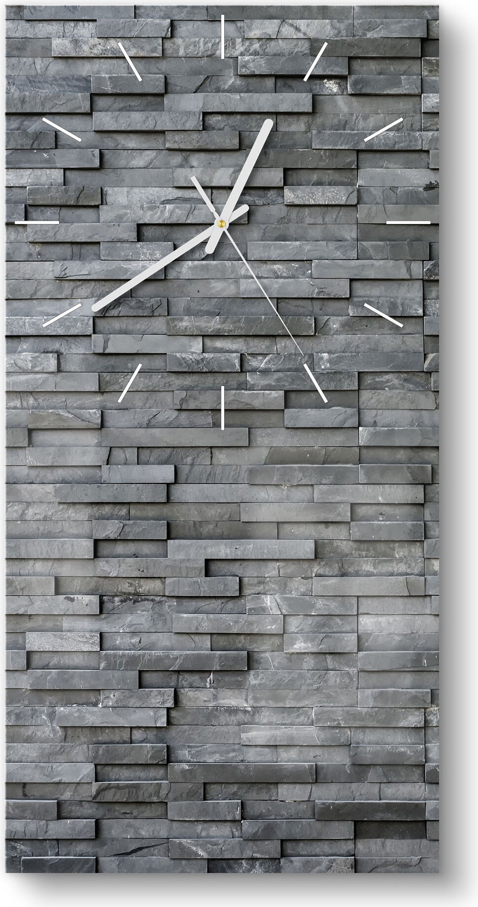 DEQORI Glasuhr 30x60 cm Modern 'Natursteinmauer' Wanduhr Glas Uhr Design leise WC-30-60-M-1193