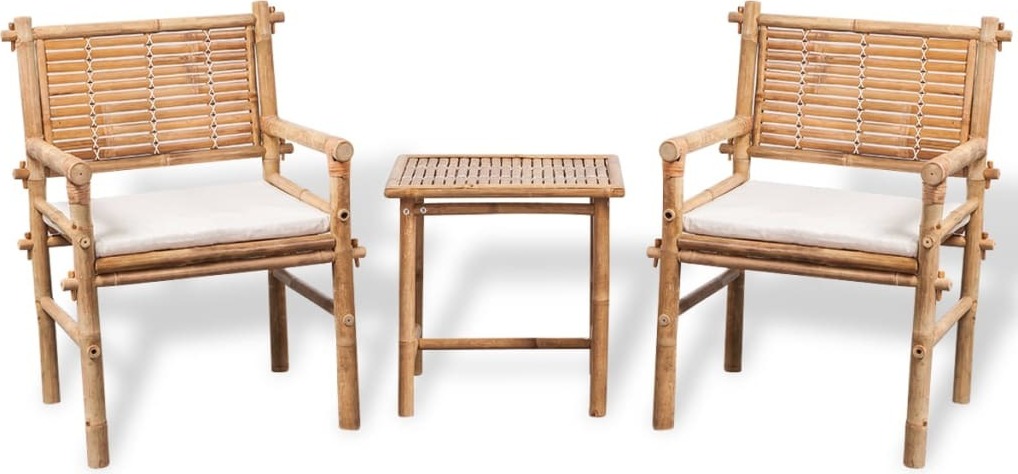 3-tlg. Bistro-Set mit Auflagen Bambus