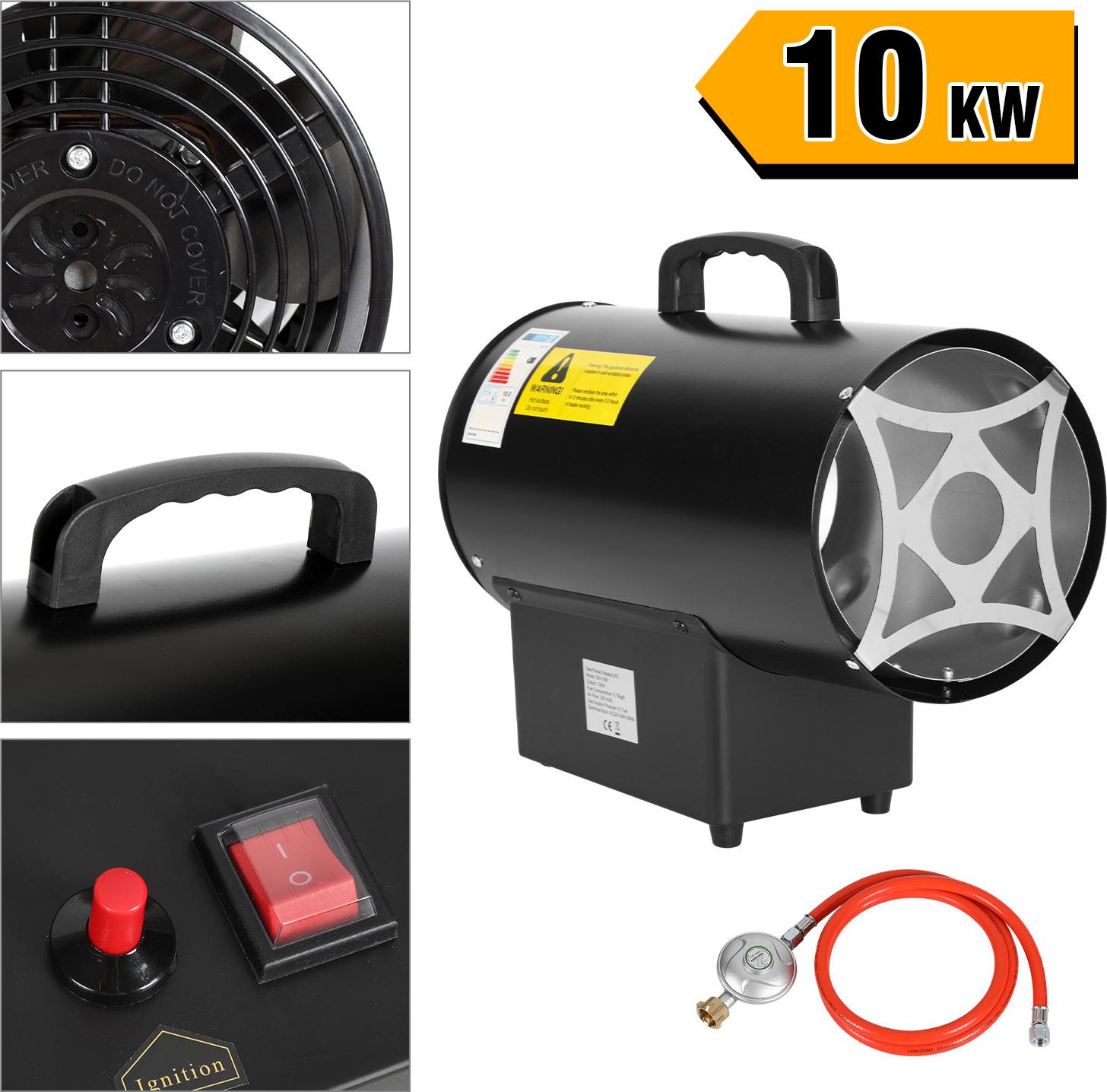 Jayseuw plynový ohrievač pre interiér, 10KW 220V plynový ohrievač plynový ohrievač ventilátor plynový ohrievač propánový ventilátor 320 m³/h prietok vzduchu, s 1,6 m plynovou hadicou a redukčným ventilom 700 mbar