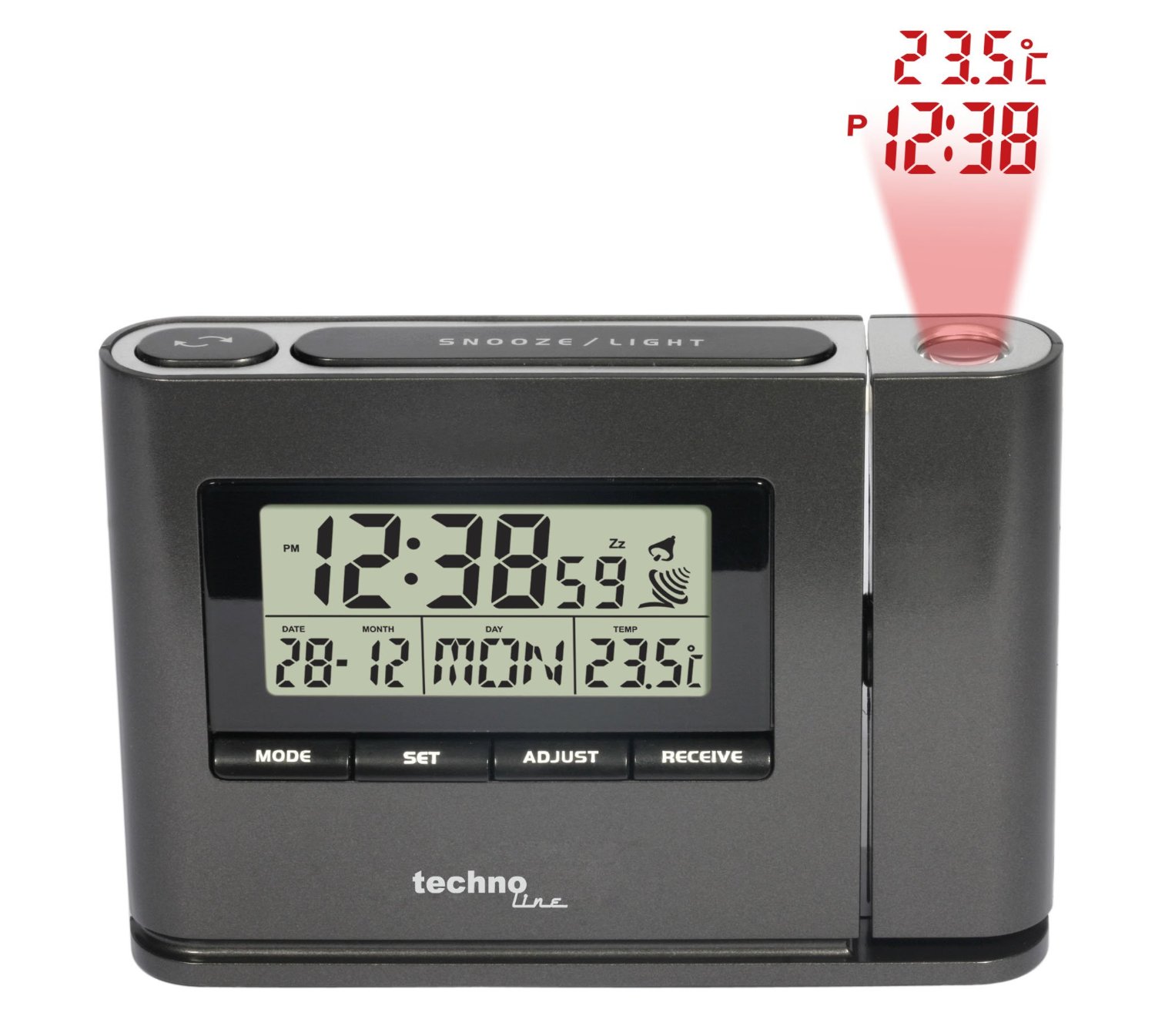 Technoline WT 538 Silber Wecker mit Uhrzeit-Projektion Uhr Alarm 