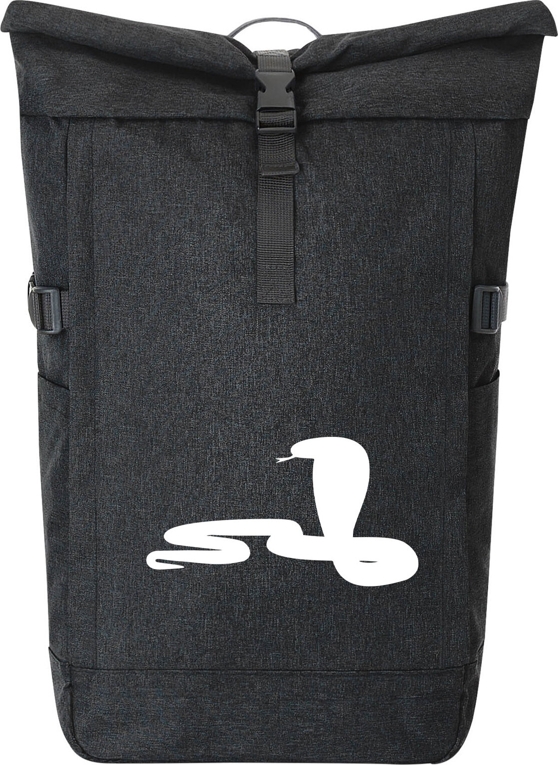 Hellweg Druckerei Huuraa Kurierrucksack Schlange Kobra Silhouette Geschenk 30-44 Liter Black Melange Fairtrade Rolltop Rucksack Schlange Kobra Geschenkidee 3368KUR