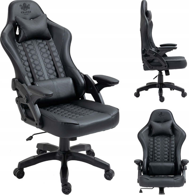 Kraken Chairs Feyton kancelárska stolička ergonomická, písacia stolička, otočná stolička, herná stolička, herná stolička, do 130 kg, čierna