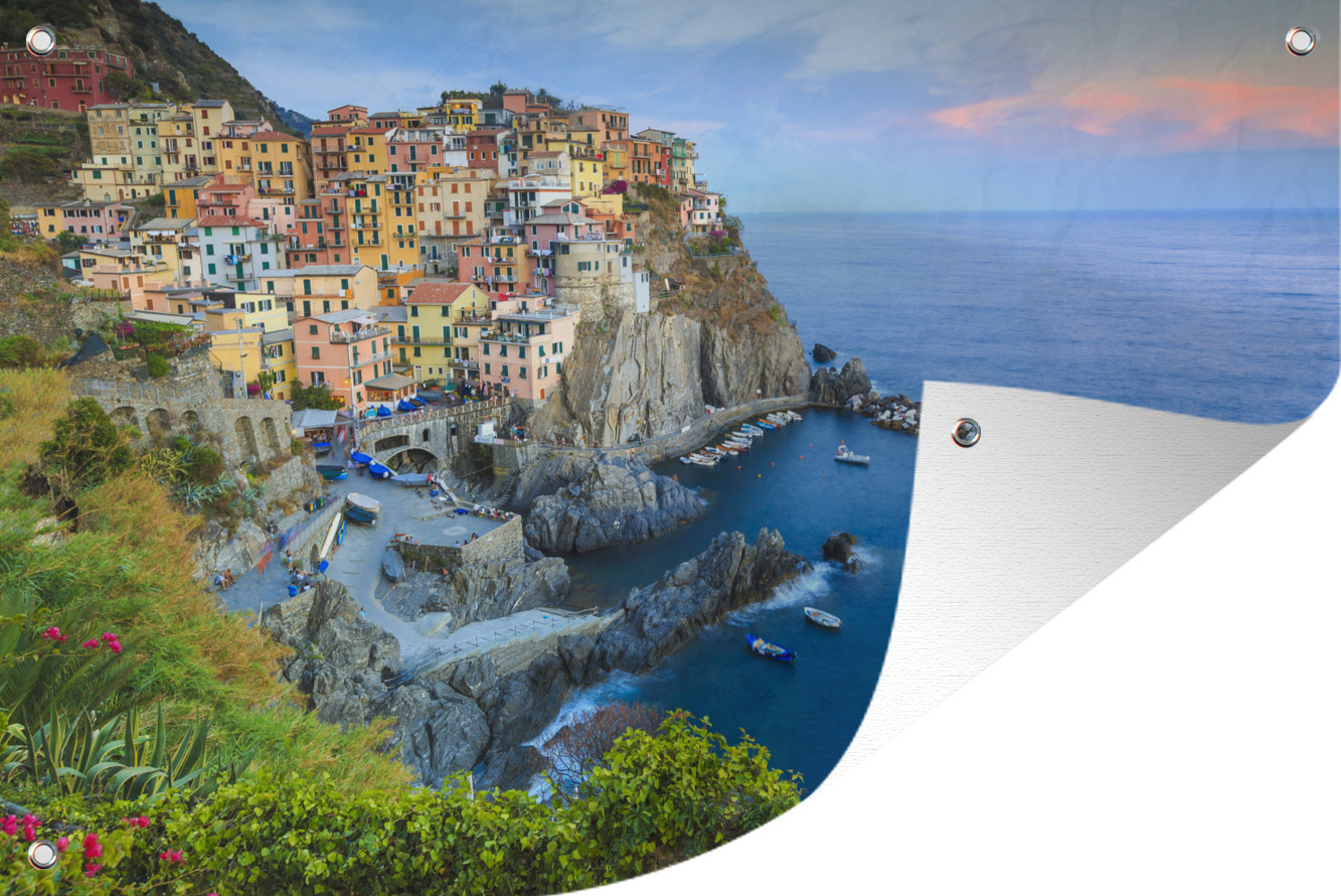 MuchoWow® 120x80 cm Outdoor-Poster Gartendeko Sichtschutz Garten Poster für den Garten Beleuchtetes Dorf Manarola in den Cinque Terre 133|3716236