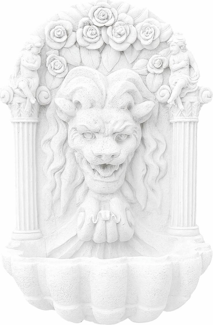 Casa Padrino Barock Wandbrunnen Löwe Weiß H. 97 cm - Garten Deko Brunnen