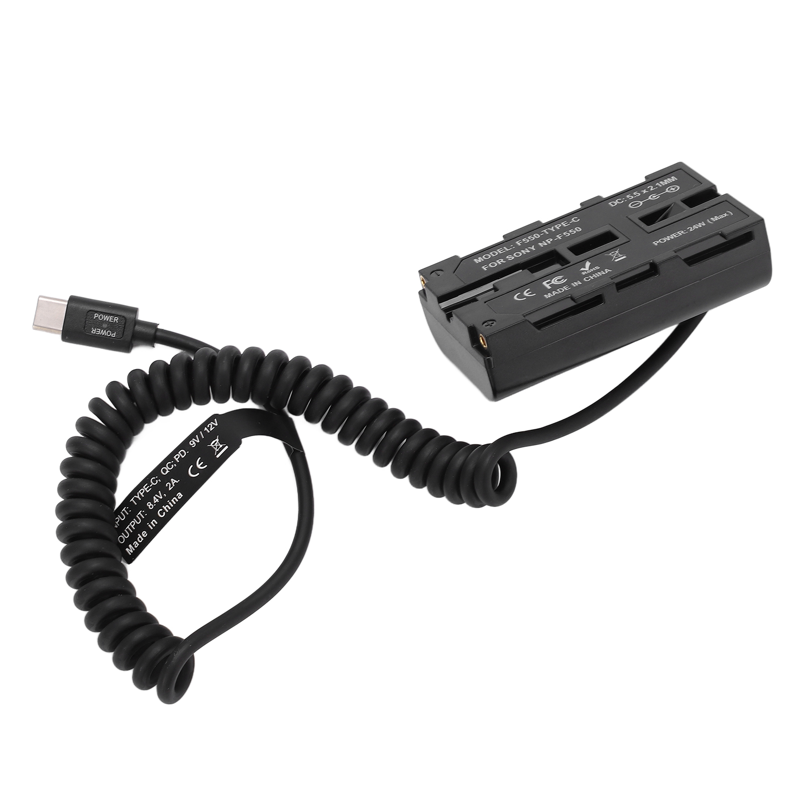 Cocosity Federkabel Akku-Attrappe,Typ C Stromkabel Akku-Attrappe,Stromadapter für NP F550 Akku-Attrappe,Adapter für Akku-Attrappe,Typ C Akku-Attrappe,Akku-Attrappe