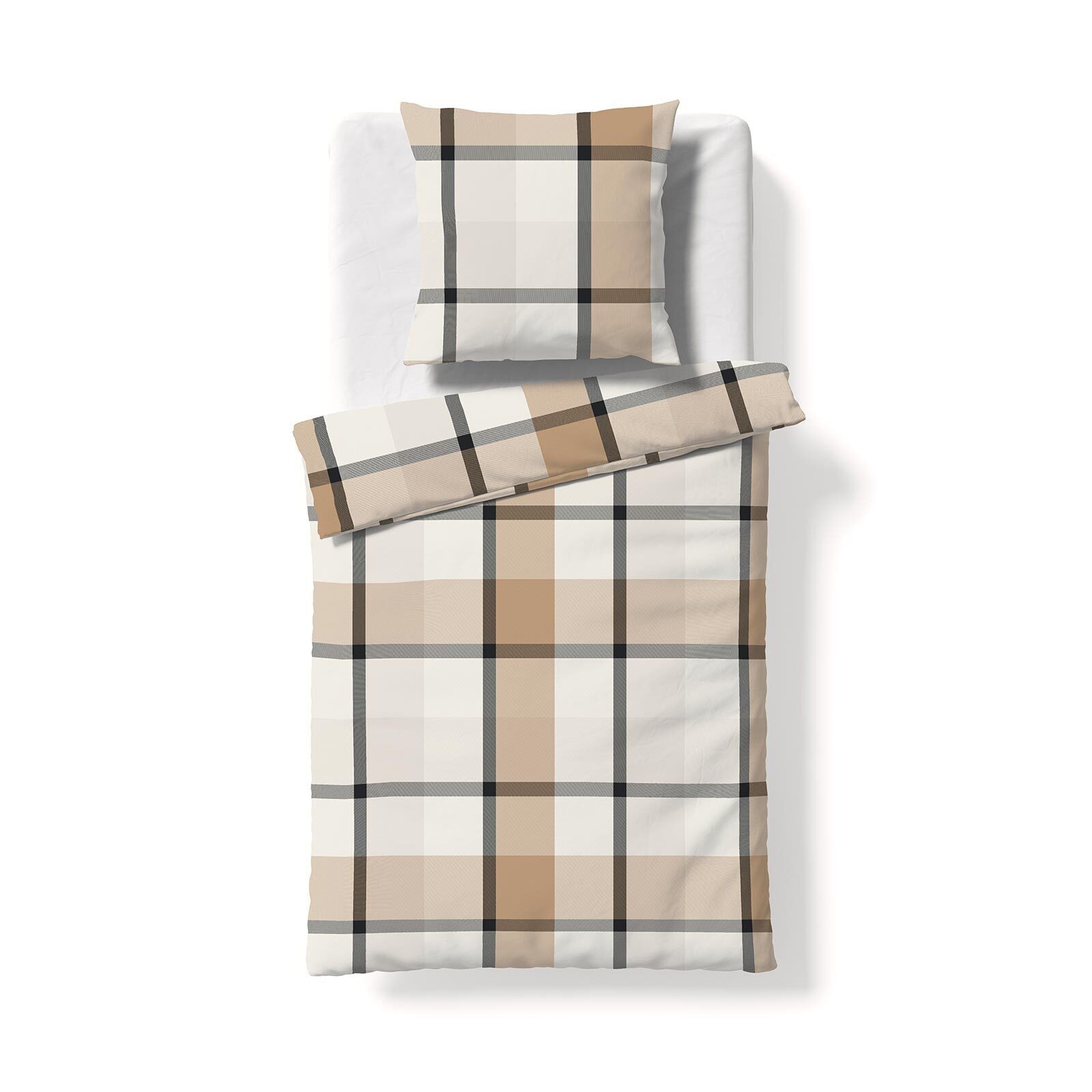 Fleuresse Flanell Bettwäsche Lech 604466-0007 grau beige Größe: 135x200 cm 604466-0007-0108