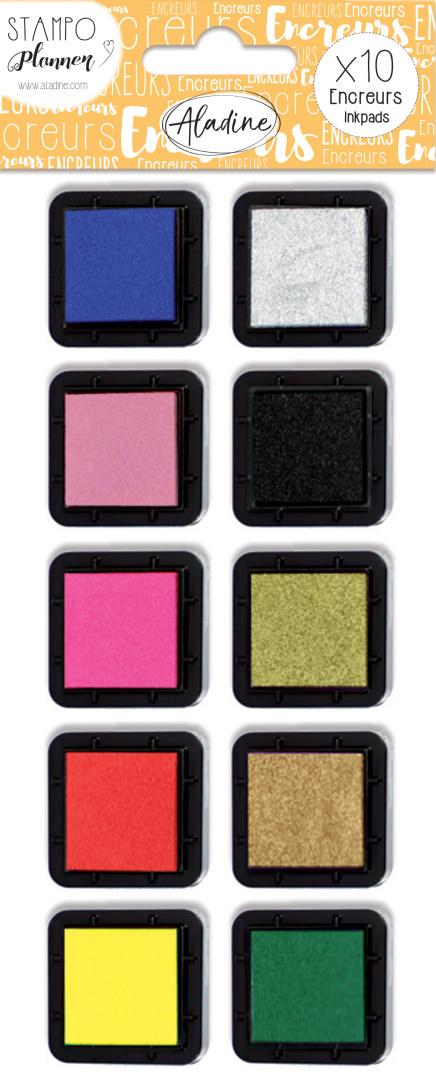 Aladine Stempelkissen Set - kreative Stempelkissen 10 Farben Papier A03915