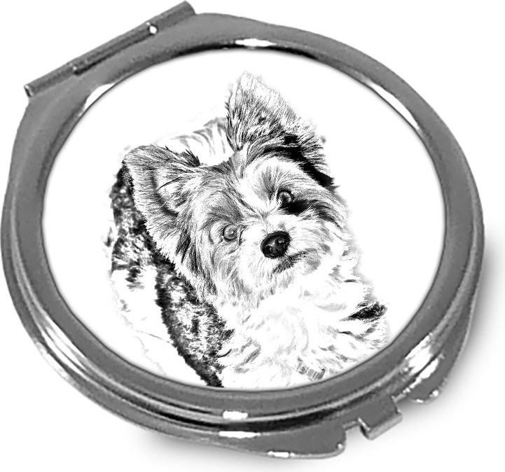 Biewer Terrier, Biewer Yorkshire Terrier - Taschenspiegel mit Hund, personalisierter Taschenspiegel, kompakter Spiegel mit Art-Dog-Logo