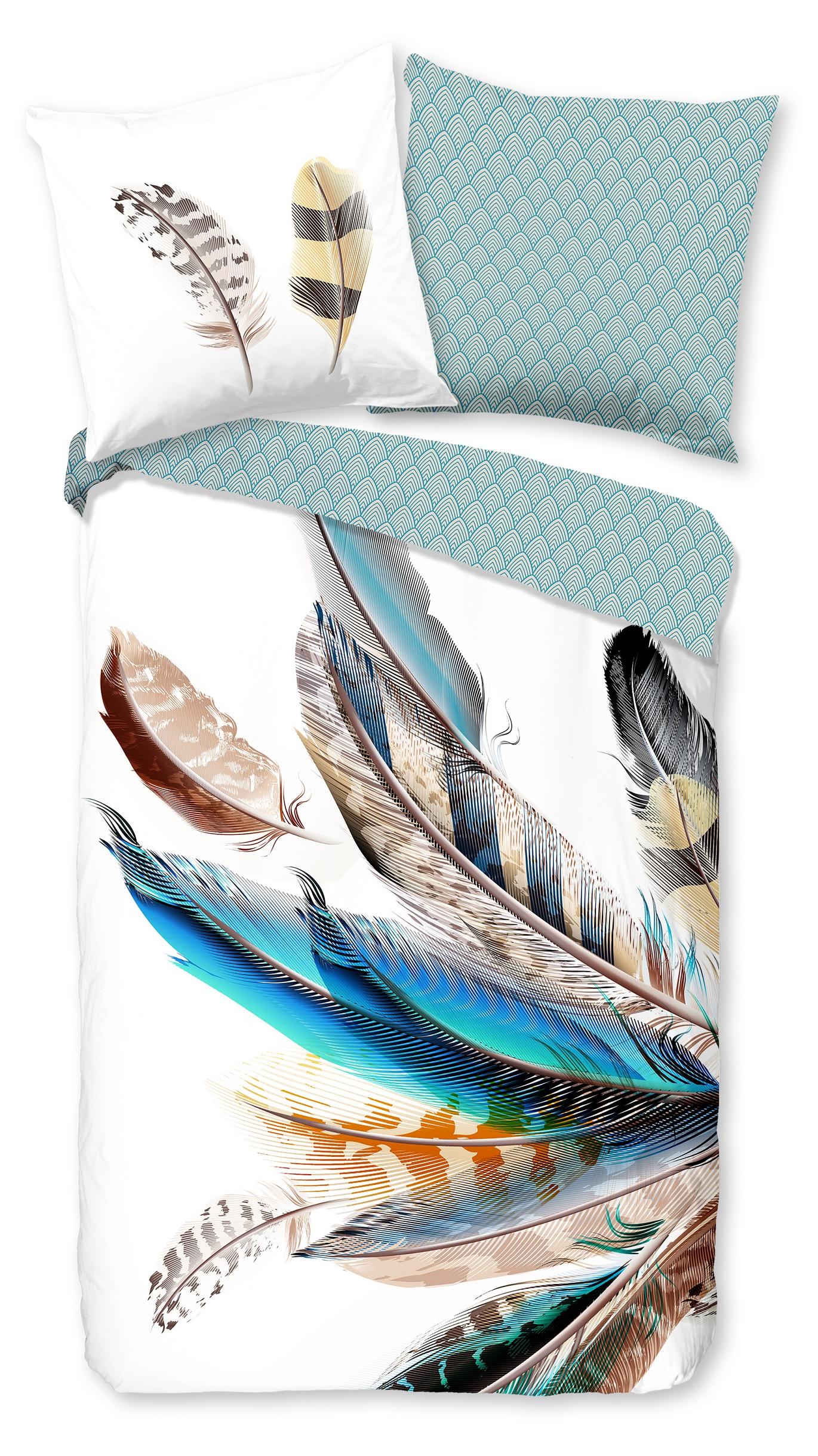 good morning Renforcé Bettwäsche - Feather - weiß mit verschiedenen Federn, Vogel, Pfau 155 x 220 cm weiß mit verschiedenen Federn, Vogel, Pfau 5077