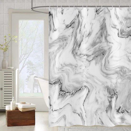 OEM Luxusmarkeless Duschkurven 180 x 200 cm, leichter Luxusmarbleffekt, grau, weiß, schwarz, modern, Badezimmer, Duschkurven, waschbar, Polyester, Textil, wasserdicht, Duschkurvenrolle für Badewanne mit 12 Duschkurvenhaken 2026