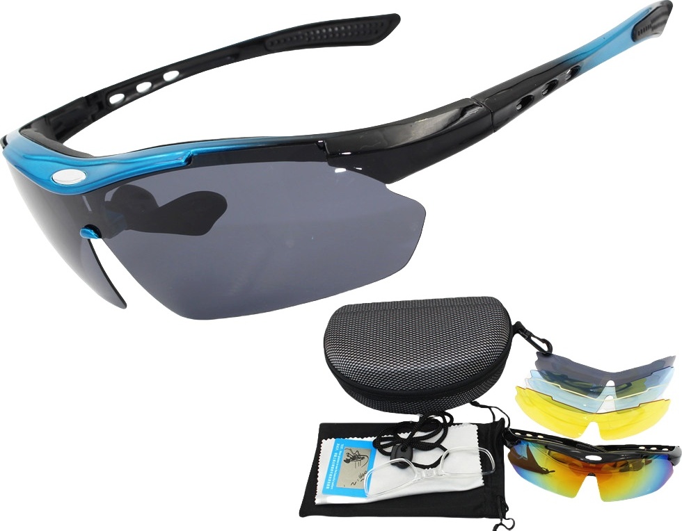 IntiMeg Polarisierte Fahrradbrille mit 5 Wechselgläsern TR90-Rahmen, Blau