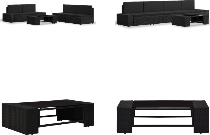 vidaXL 5 ks záhradná sedacia súprava Poly Rattan Black - Záhradná sedacia súprava - Záhradné sedacie súpravy - Modulárna sedacia súprava - Modulárne sedacie súpravy