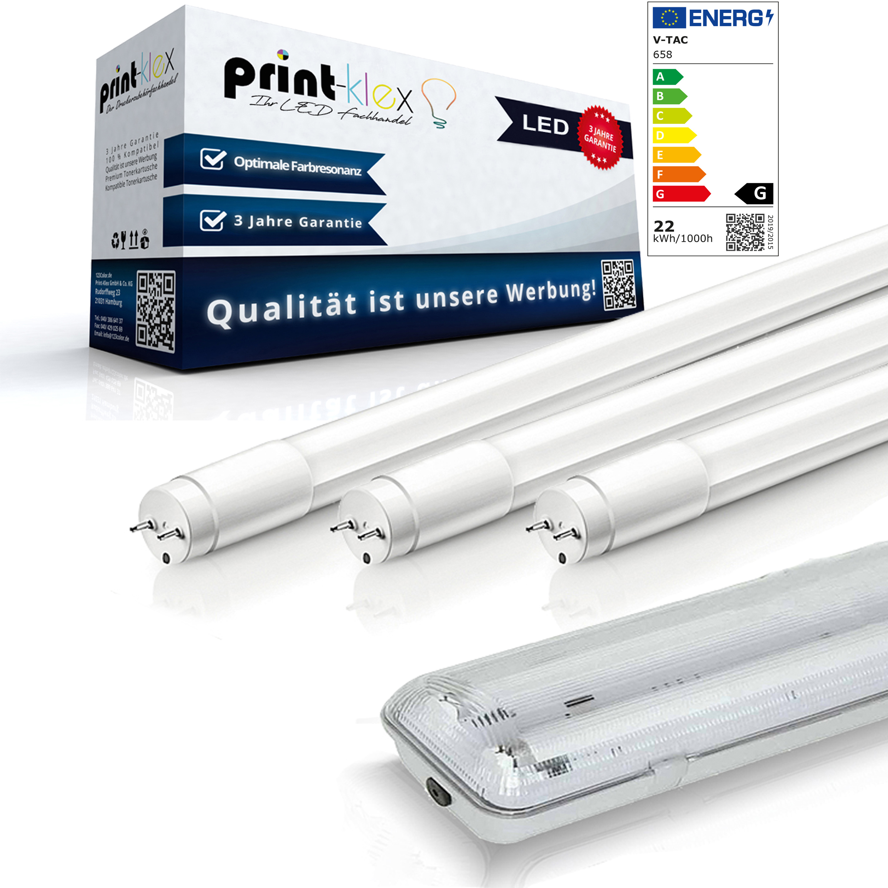 Print-Klex GmbH & Co.KG Doppelhalter-150cm + LED Leuchtstoffröhre T8 22W 6400K - Kaltweiß Lampe Röhre Tube Neonröhre mit G13-Sockel Deckenlampe mit Schutzbdeckung AMH-LEUT5T8GGA64