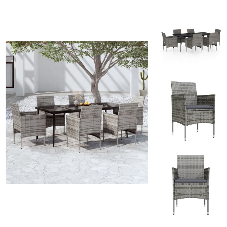 vidaXL 7-dielny záhradný jedálenský set s vankúšmi sivý a čierny - Záhradné nábytkové zostavy