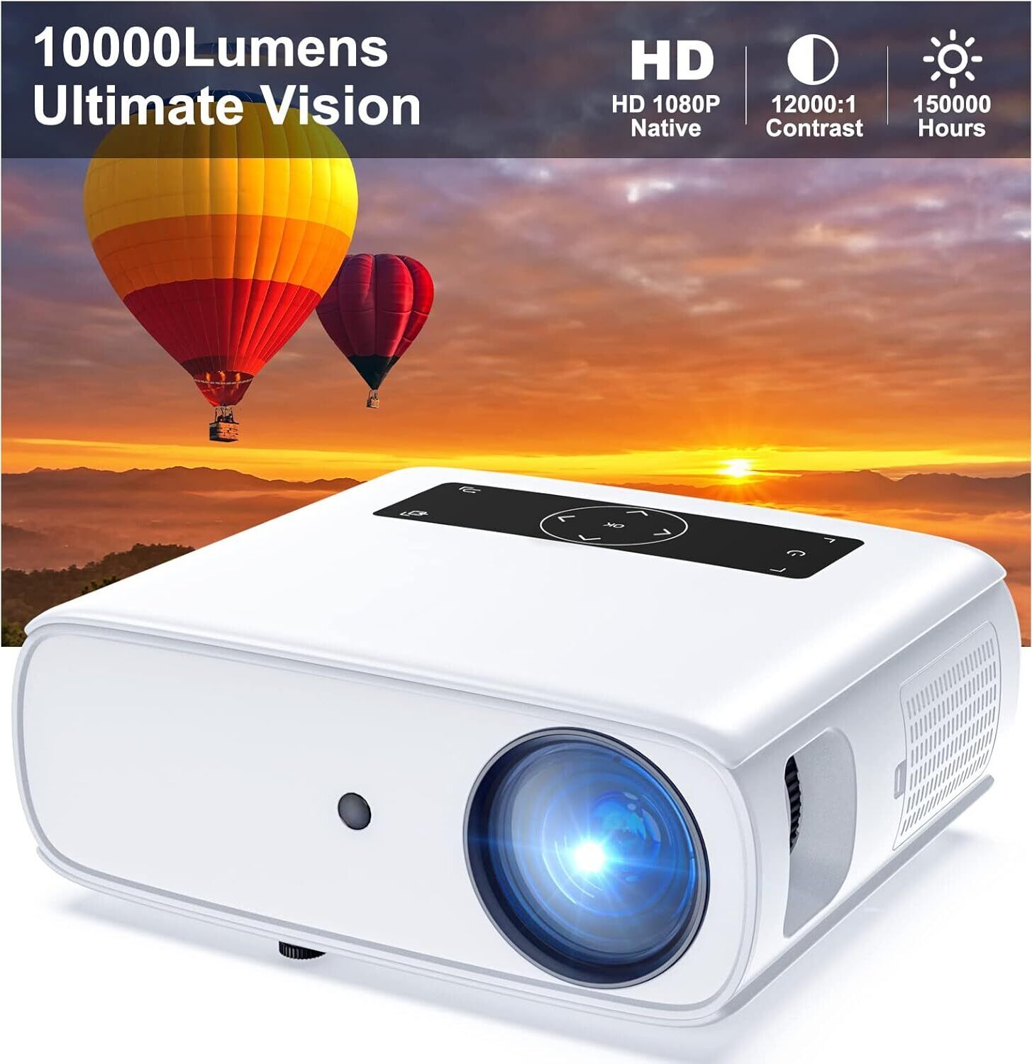 HOPVISION – 1080p – Full-HD-Projektor – 10.000 Lumen – unterstützt 4K