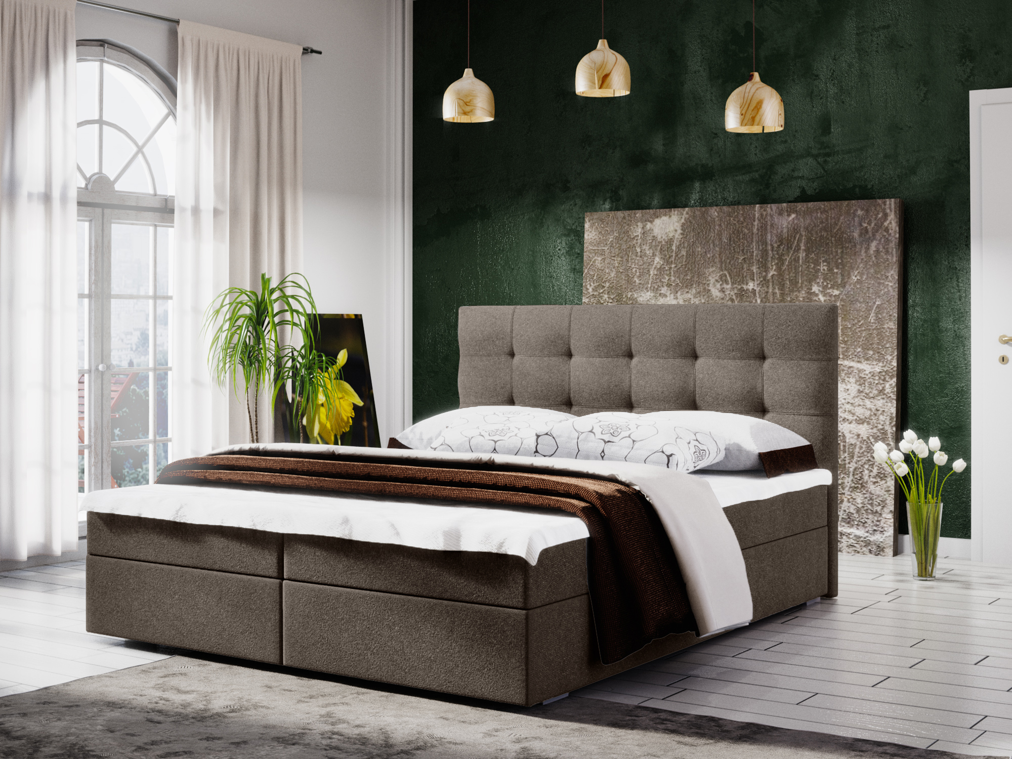 FERA 140x200 Boxspring posteľ Štýlová posteľ s úložným boxom, rôzne farby, s vrchným matracom, spálňová čalúnená posteľ COSMIC 03