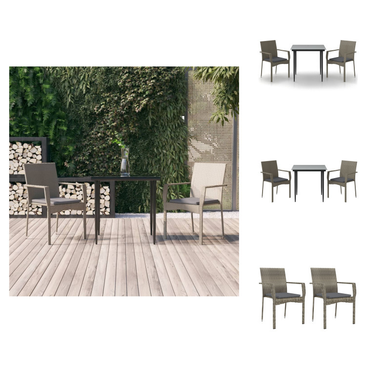 vidaXL 3-dielny záhradný jedálenský set s vankúšmi čierny a sivý polyratan - Záhradné nábytkové sety