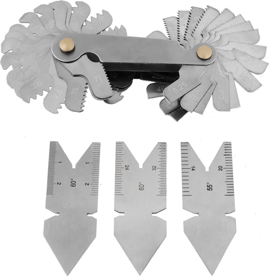 TWO TREES 1 Stück Gewindesteigungslehre mit 52 Blättern, 2 Stück 60°- und 1 Stück 55°-Zentrierlehren-Werkzeugsatz