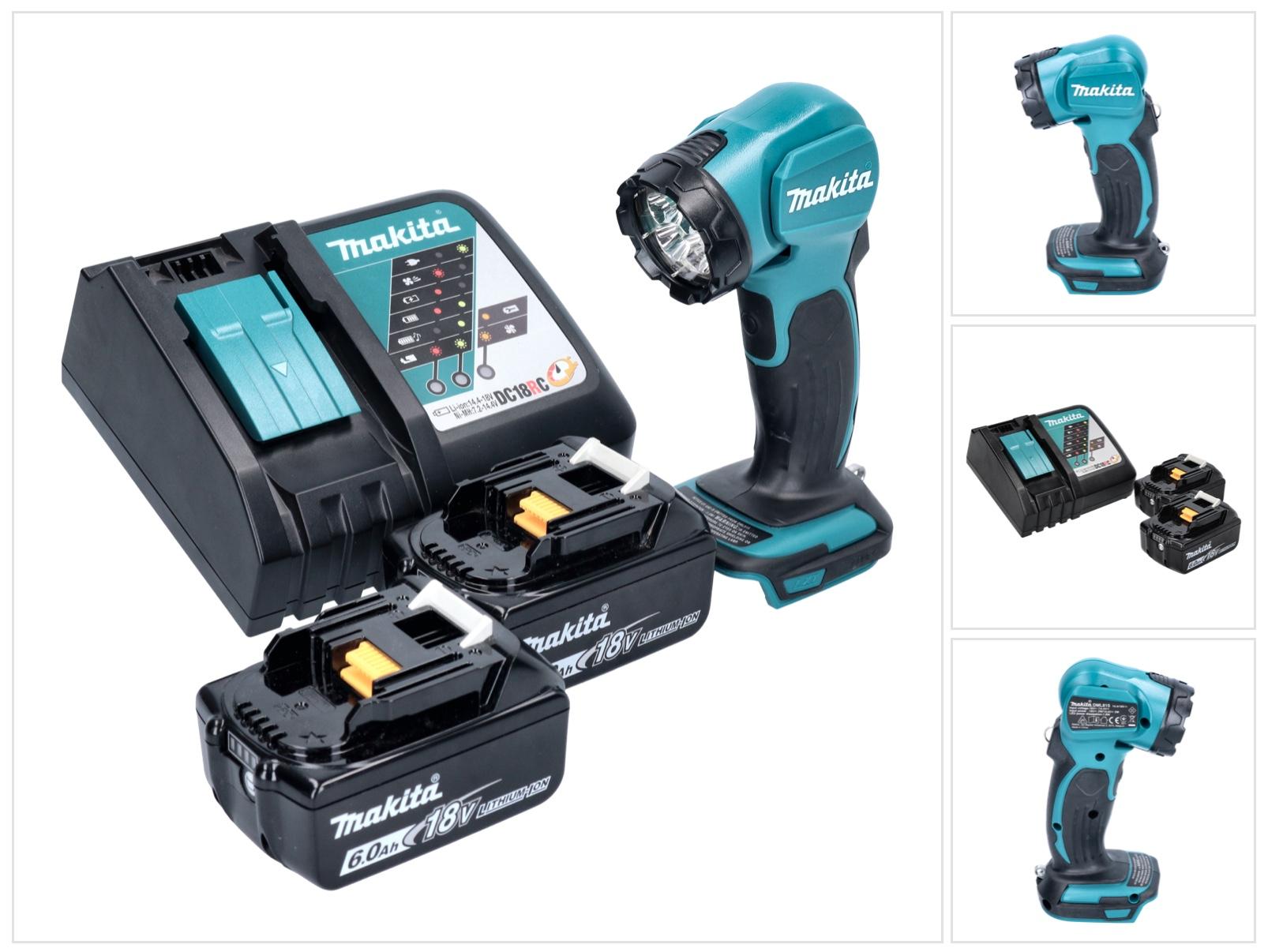 Makita DEADML 815 RG LED Akku Handleuchte 14,4 - 18 V 160 lm + 2x Akku 6,0 Ah + Ladegerät DEADML815