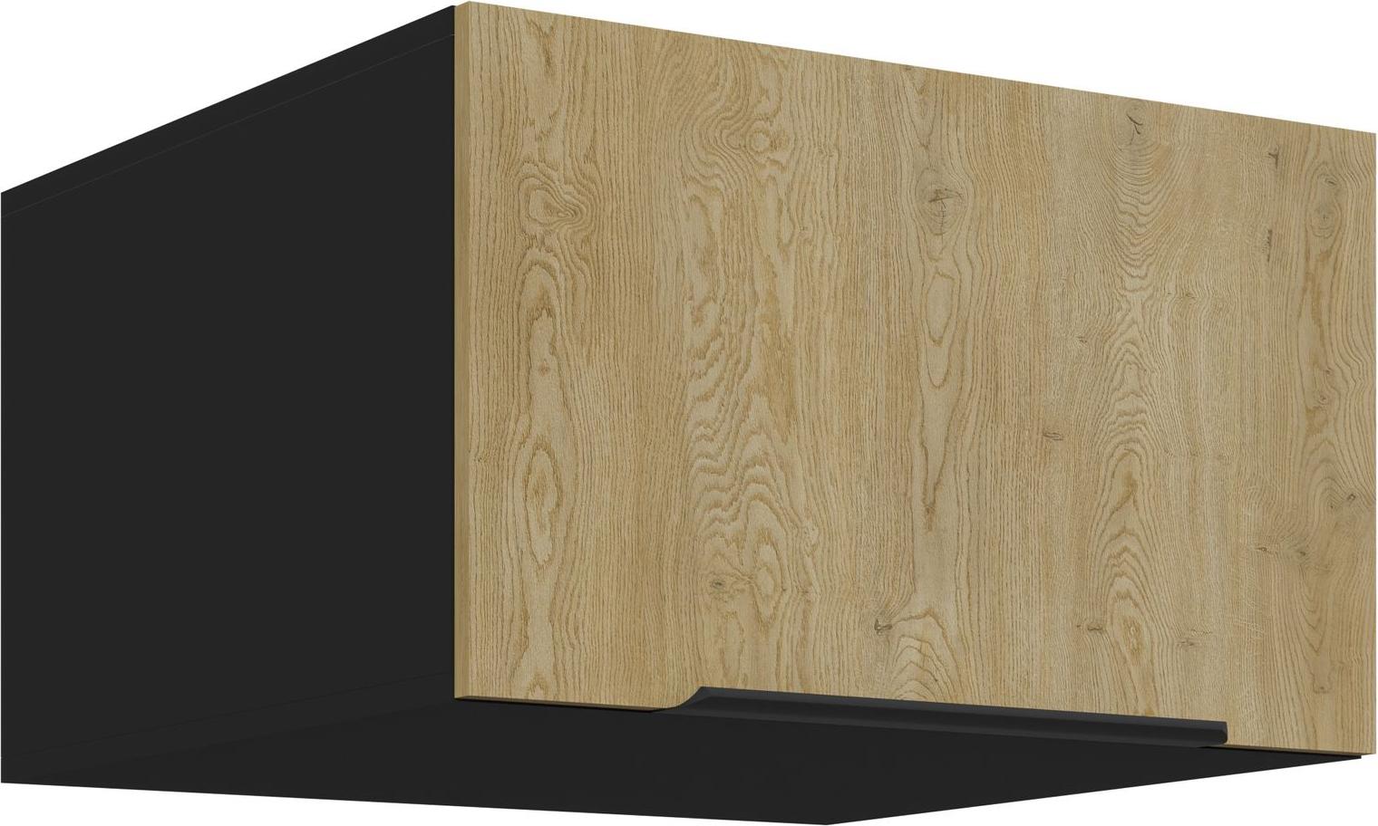 Küchenpreis-Bombe Aufsatzschrank Hochschrank 60 cm CREMONA Eiche hell + Schwarz matt Küchenzeile Küchenblock Küche Einbauküche