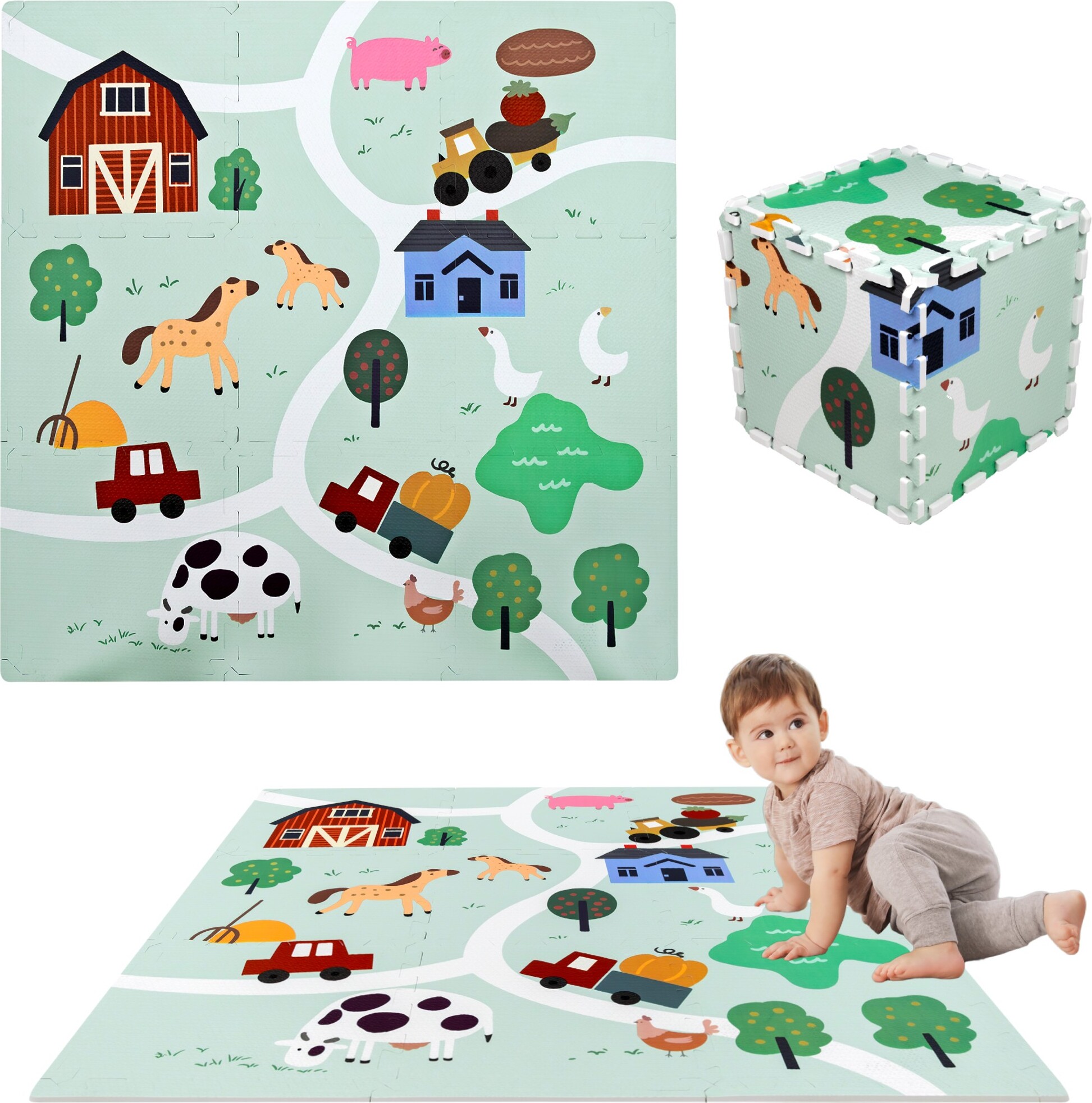 Humbi Puzzlematte 180x120x1 Cm – Eva-Schaum, Graue Dreiecke, Krabbelmatte Für Babys