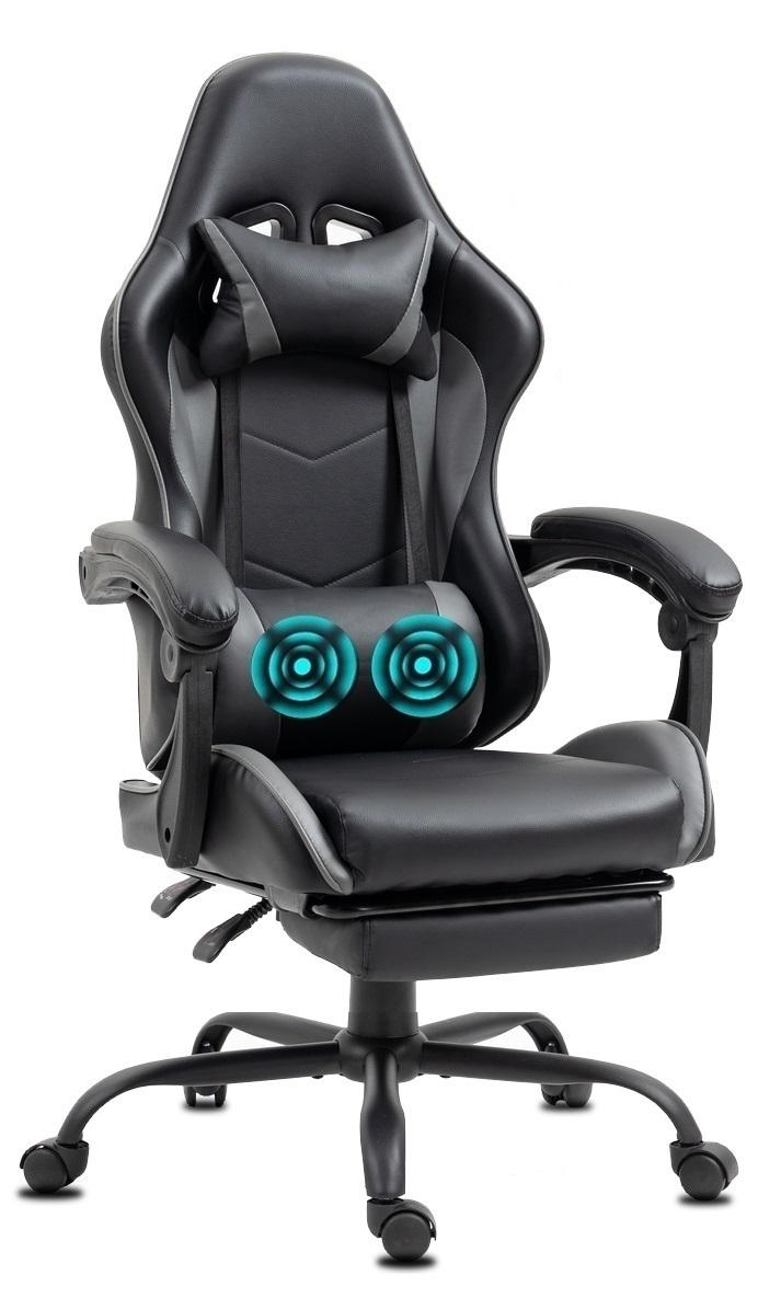 Delman Kancelárske kreslo Herné kreslo Masážne herné kreslo Ergonomické s opierkou nôh Masážny bedrový vankúš Herné otočné kreslo 02-0042 Grey