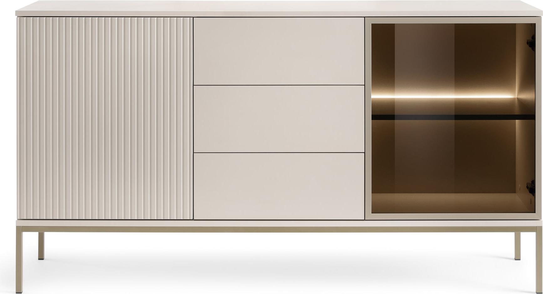 3E 3xE living.com Moderne breite Kommode mit geriffelter Front, 154 x 83 x 39 cm, Farbe Kaschmir/Gold SENTOKSZ154KASZMIR
