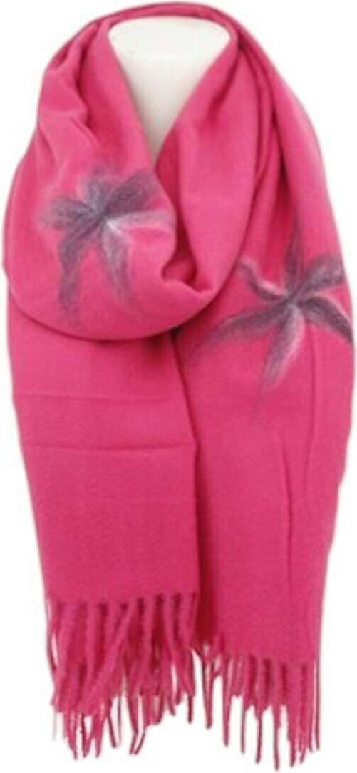 antonio world fashion Winter Damen Schal Cashmera » Fransenschal Soft Feeling » Winterschal 180x72 cm » Damenschal mit Blume [Pink]