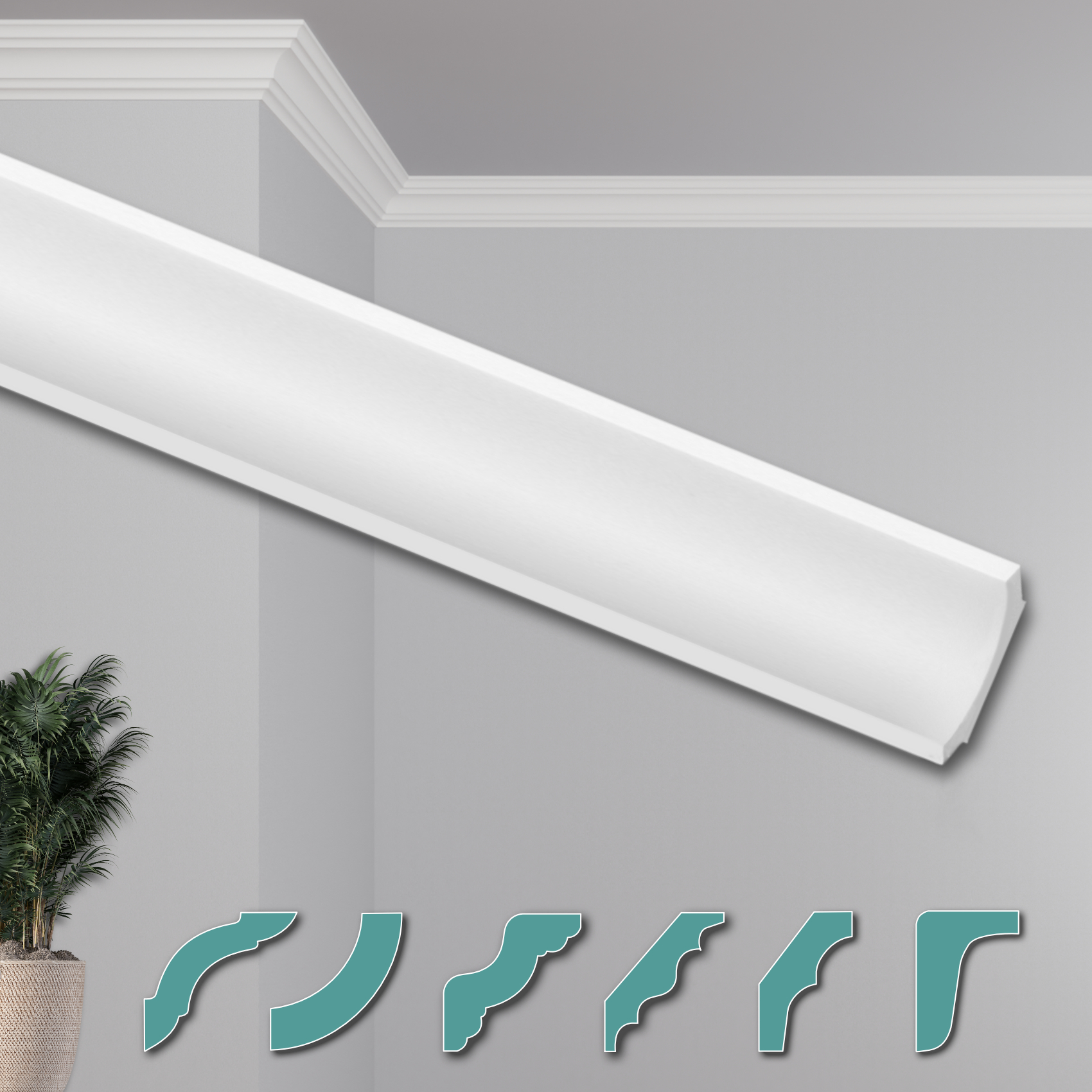HEXIMO Deckenleisten modern XPS Styropor weiß, 2 Meter Stuckleisten Styroporleisten Zierleisten Stuck Eckleisten (30 Meter Deckenleisten ZG9) 61679