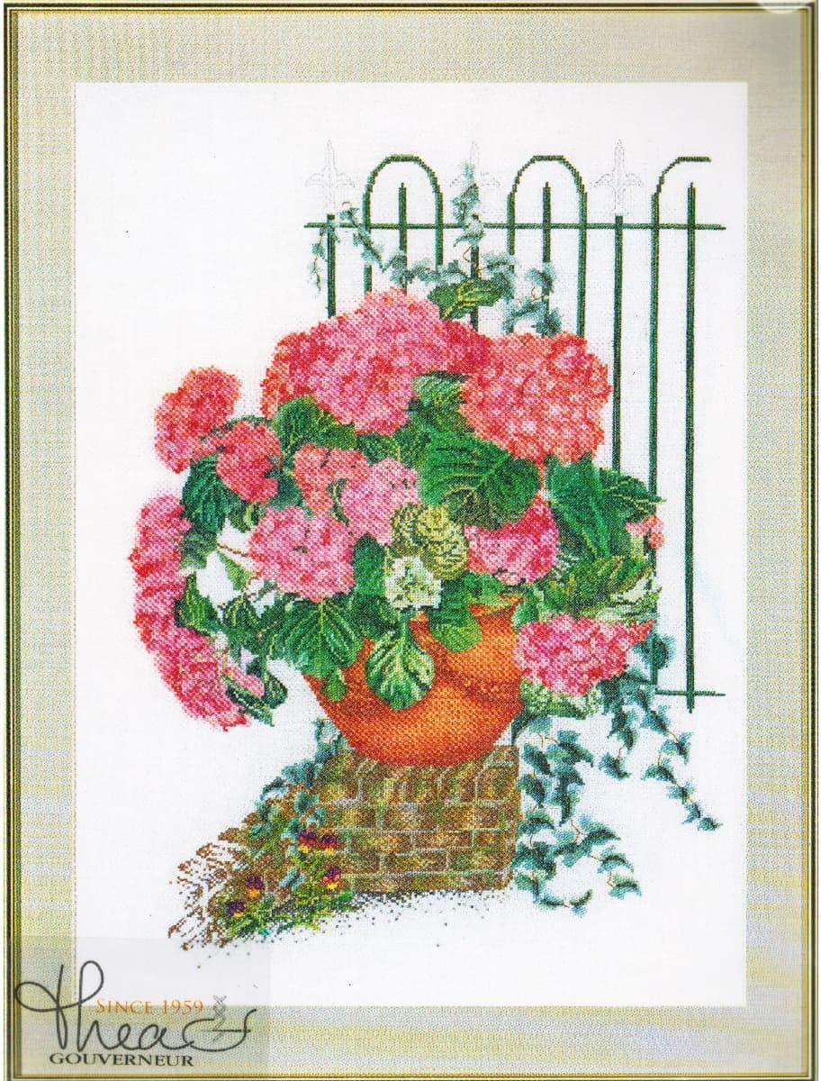 Thea Gouverneur Théa Gouverneur Kreuzstich-Set „Rosa Hortensie I Aïda“, 46 x 60 cm 2036A