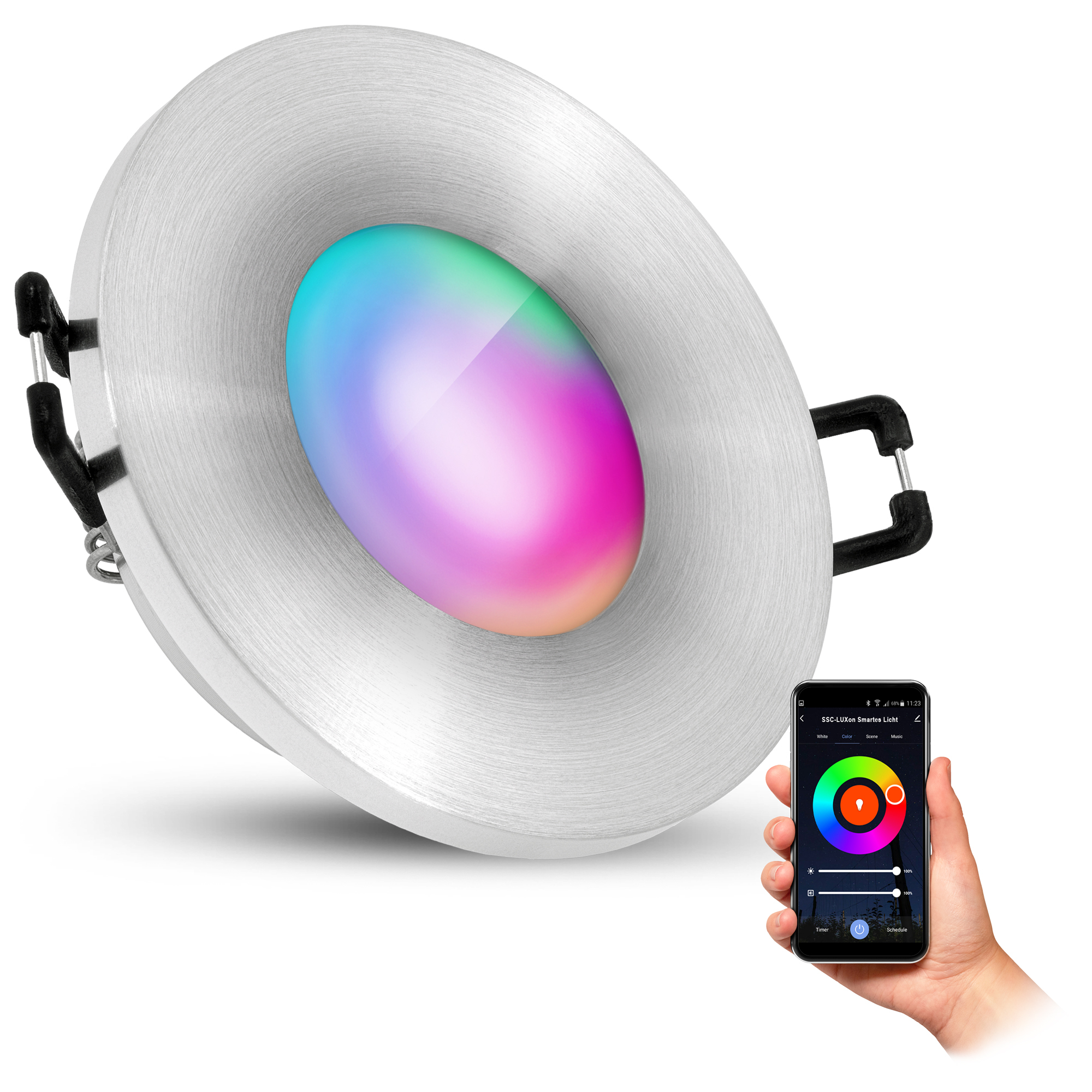 SSC-LUXon BEDA IP65 LED Spot extra flach für Außen & Bad mit WLAN Smart Lampe RGB CCT - Einbauspot kompatibel mit Alexa, Siri & Google SSC-4223