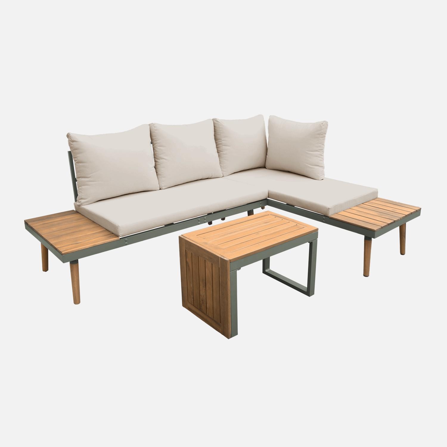 sweeek - Modulares Gartenmöbelset aus Aluminium und Akazienholz, 4-Sitzer - Khaki ACMODUSVBG
