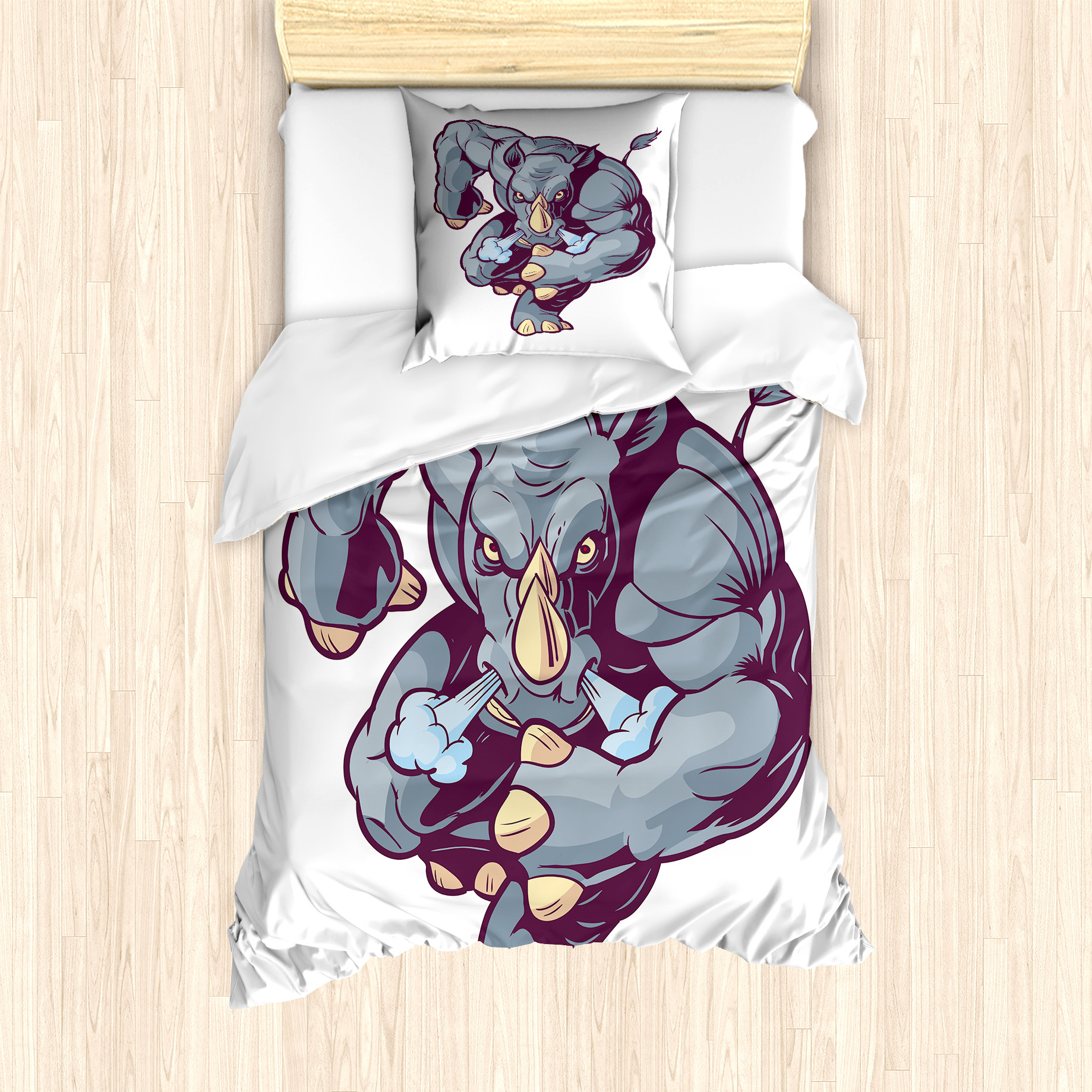 ABAKUHAUS Tier Bettbezug Set für Einzelbetten, Anthropomorphe Mascot Run, Milbensicher Allergiker geeignet mit Kissenbezug, 135 cm x 200 cm - 80 x 80 cm, Blau, Grau und Hellblau nevde_83059_135x200_de