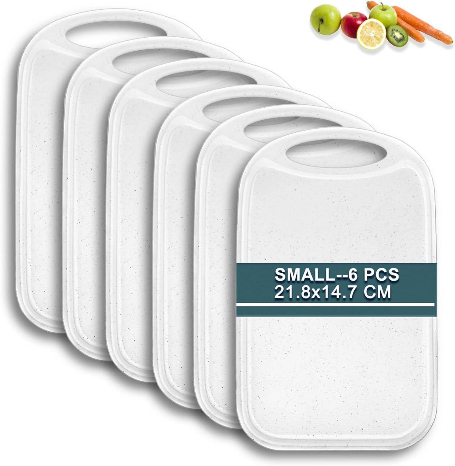 Sonstige Frühstücksbrettchen 6er Set mit Saftrille 22x15 cm Antibakteriell Kunststoff rutschfest BPA frei Weiß Spülmaschinenfest