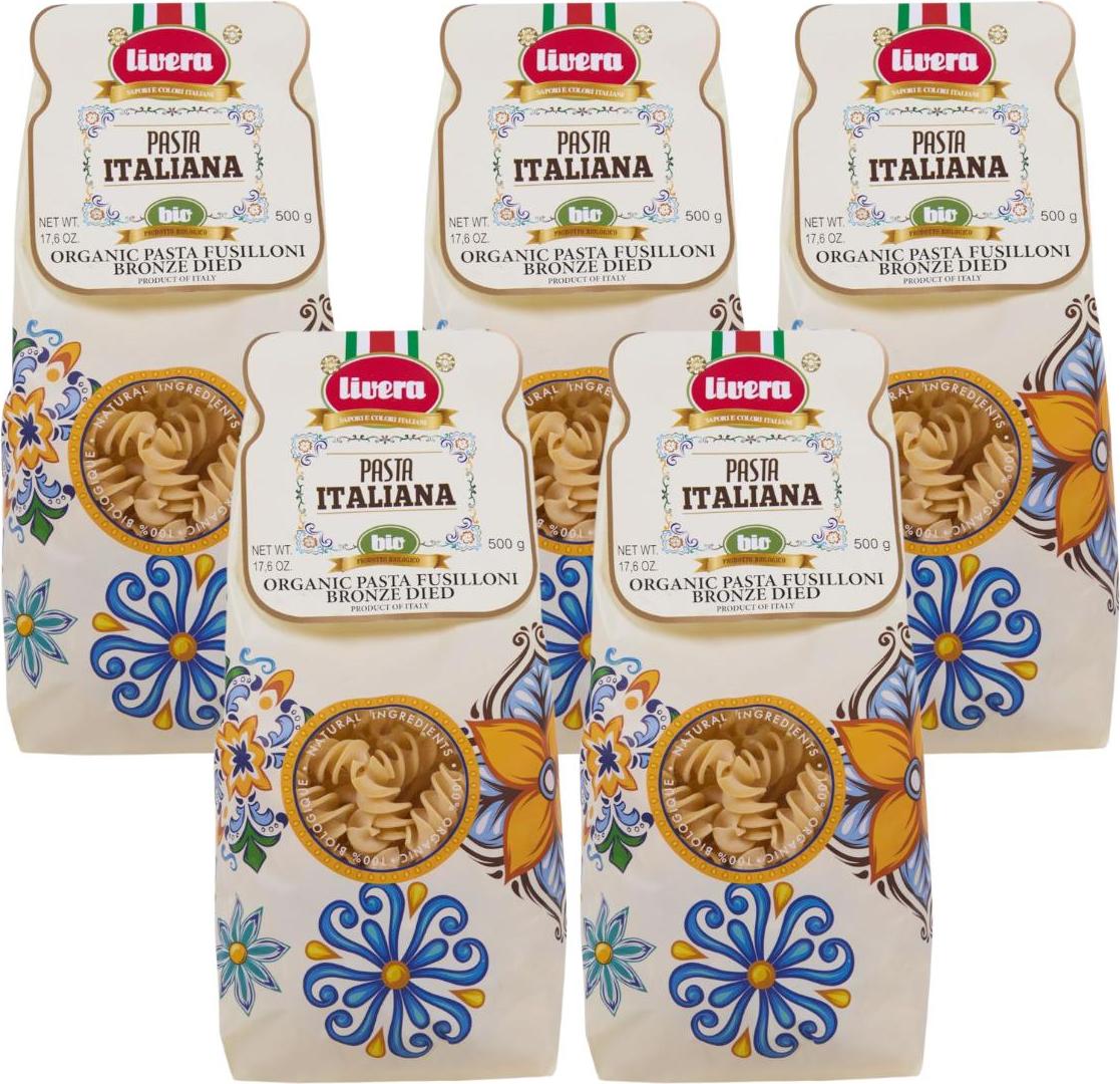 Win2Win Tech LIVERA - FusilloniPasta aus biologischem Hartweizengrieß, bronzegezogen, langsam getrocknet, italienische Handwerkskunst, 5 x 500g Packung FU05