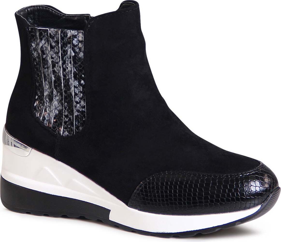 Keilstiefeletten Keilabsatz Stiefeletten Schwarz Leder Topschuhe24 2956  Damen Keilabsatz Stiefeletten Chelsea