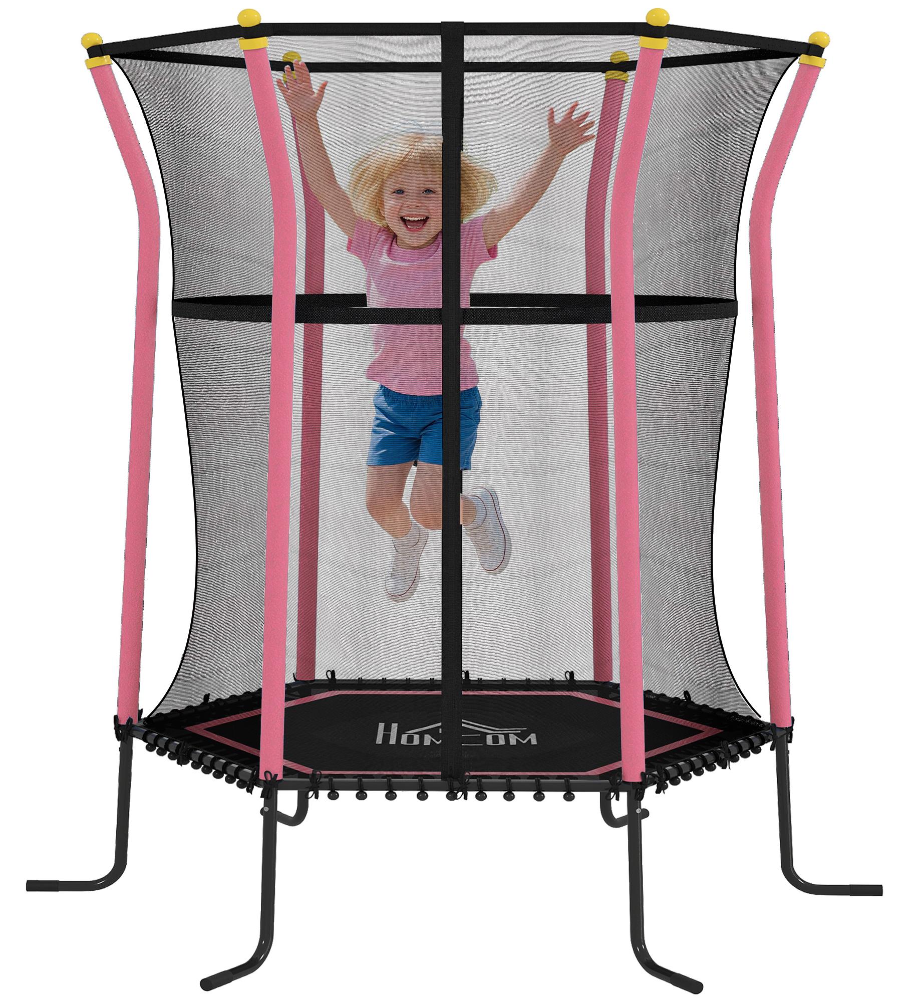 HOMCOM Trampolína pre deti, 122 x 111 cm, vhodná pre deti vo veku 3-10 rokov, ružová