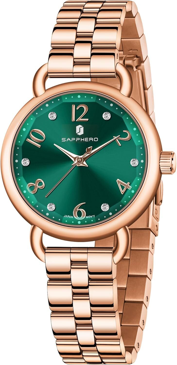 SAPPHERO Damen Armbanduhr - Wasserdicht mit Edelstahlarmband, Kristall Dekoration, Ringförmiges Gehäuse, Stereoskopisches Uhrglas - Quarz Armbanduhr