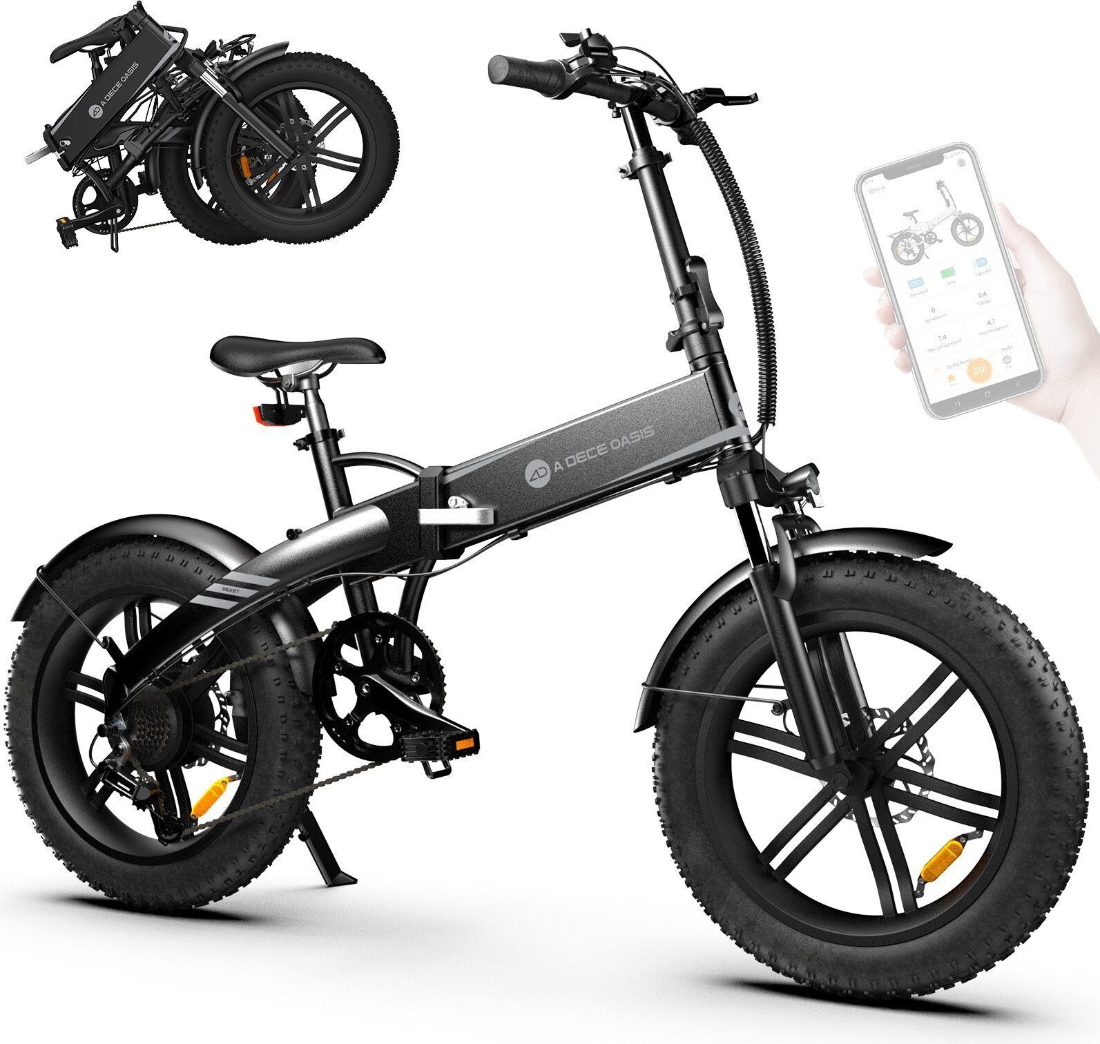 ADO EBike A20F Beast 20 * 4.0 "Fat Tire Pedelec torque sensor, 14,5Ah, skladací bicykel, Shimano 7 rýchlosti, prevody, ebike dámy / muži