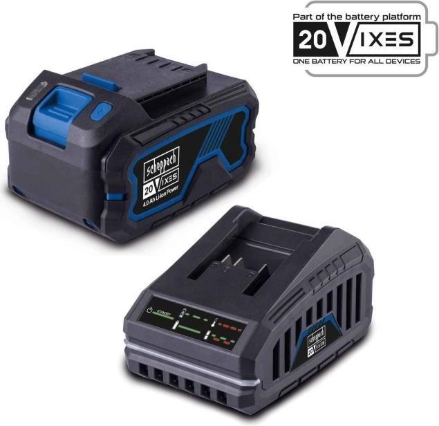 Akumulátorová štartovacia sada Scheppach 4,0 Ah 20 V, vrátane nabíjačky, univerzálna séria IXES 20 V, SBSK4.0