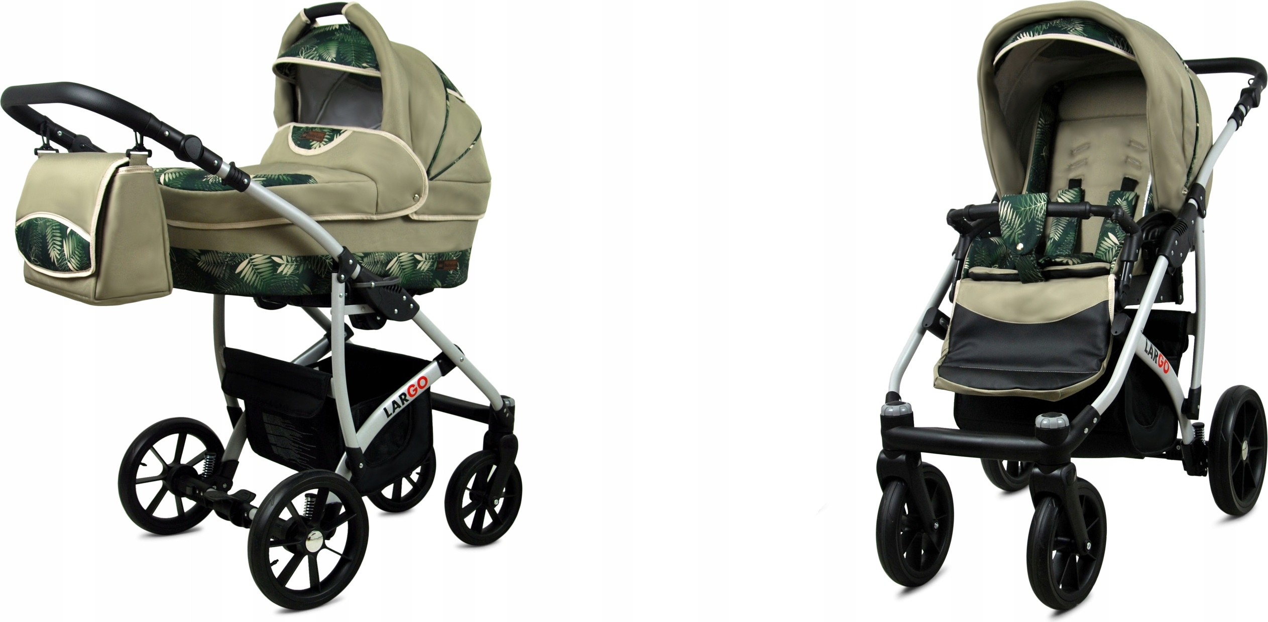 BabyLux® Largo | 2in1 Kinderwagen Bambimo | Fern Leaf | Kombikinderwagen | Kinderwagenset | Buggy +